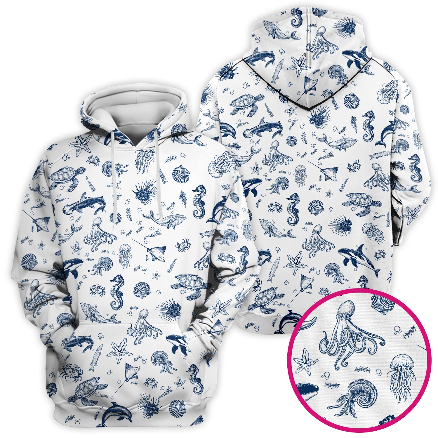 Marine Sea Life Pattern Scrub Top, Breathable Fabrics Nursing Uniform