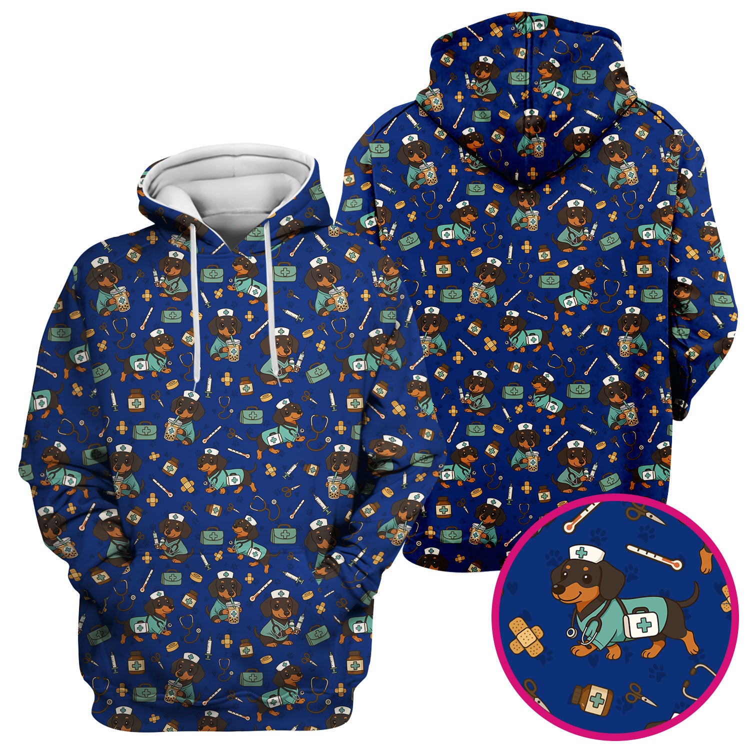 Funny Dachshund Nurse Scrubs - Cute Dog Print Medical Shirt - Holiday Nurse Scrub Top Gift for RN CNA Doctor, Women & Men