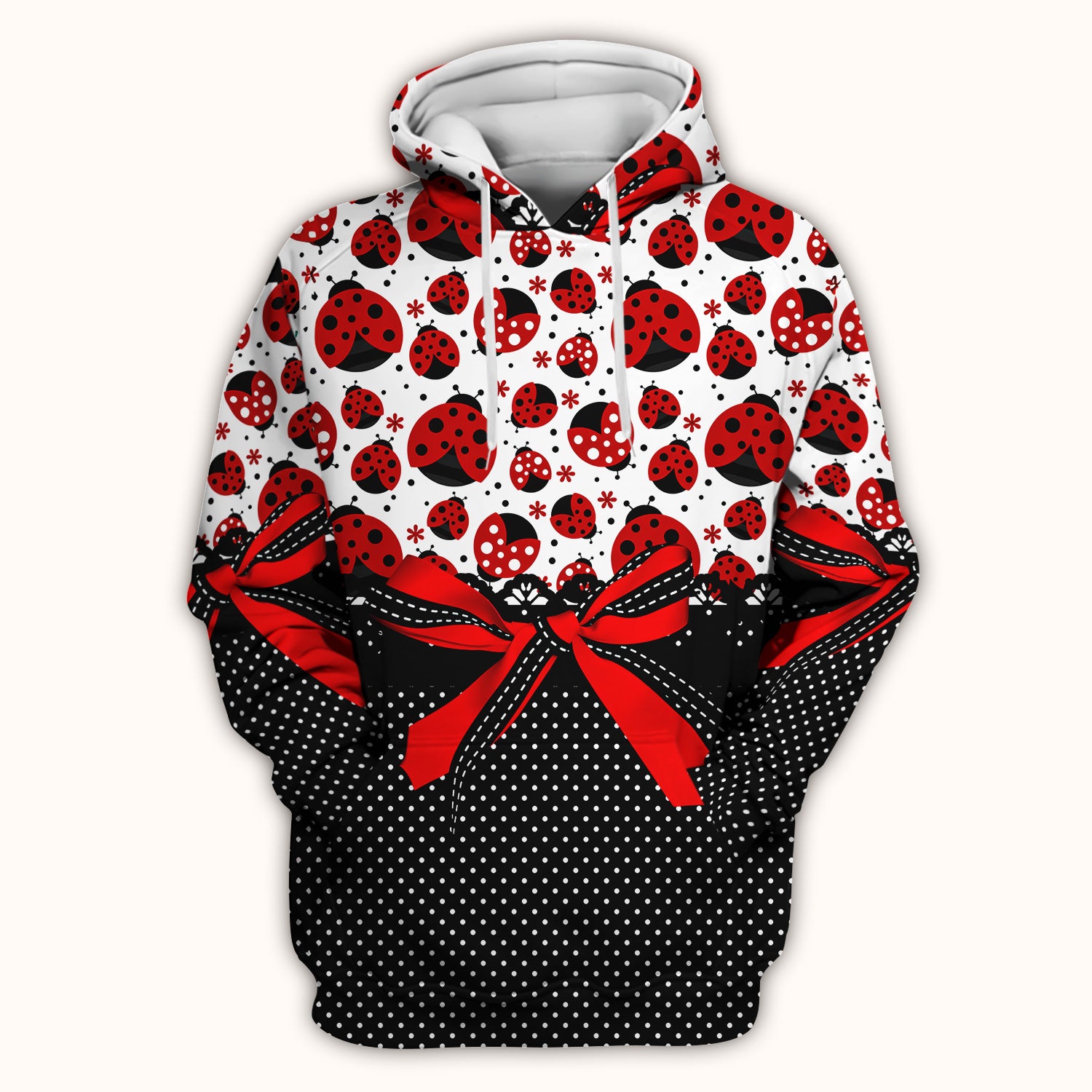 Cute Ladybug Red Ribbon Polka Pattern Scrub Top, Breathable Fabrics Nursing Uniform