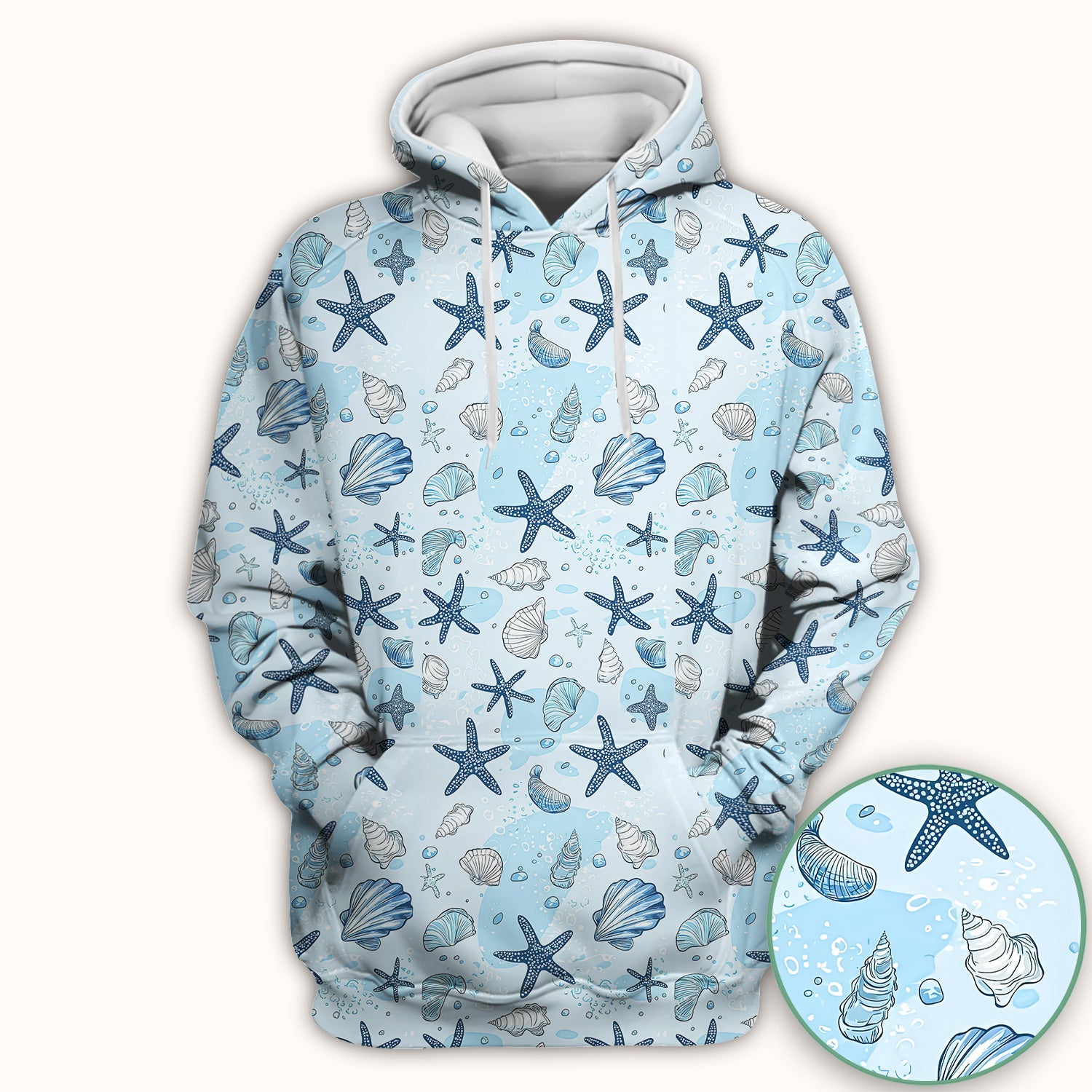 Ocean Shell And Starfish Print Scrub Top, Breathable Fabrics Nursing Uniform