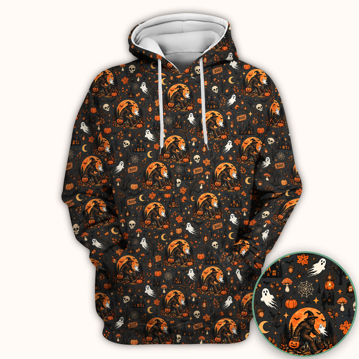 Halloween Bigfoot Ghost with Pumpkin Scrub Top, Comfortable Scrubs for Nurses