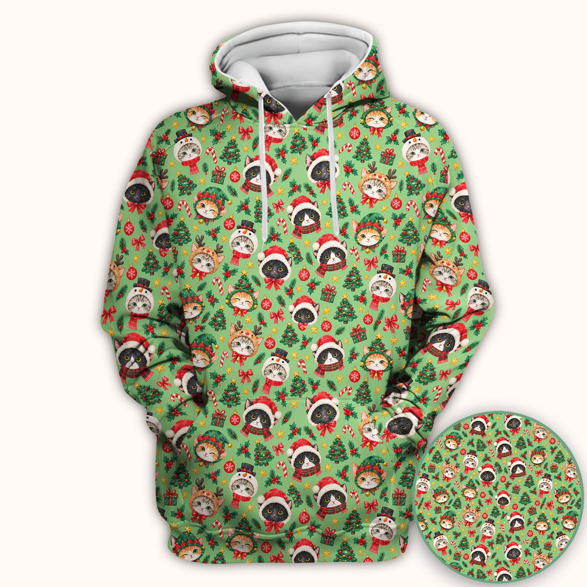 Christmas Cats And Trees Pattern Scrub Top, Comfortable Scrubs for Nurses