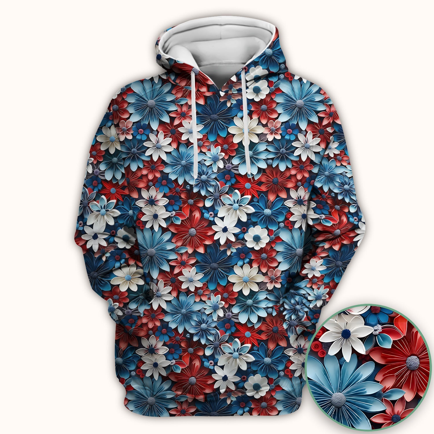 Patriotic 3D Floral Nurse for RN & CNA, Red Blue White Healthcare Workers Uniform Scrub Top, Comfortable Scrubs for Nurses