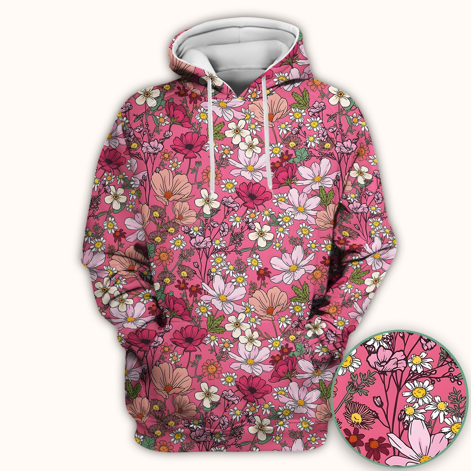 Pink Daisy Wildflower Nurse Pattern Scrub Top, Comfortable Scrubs for Nurses