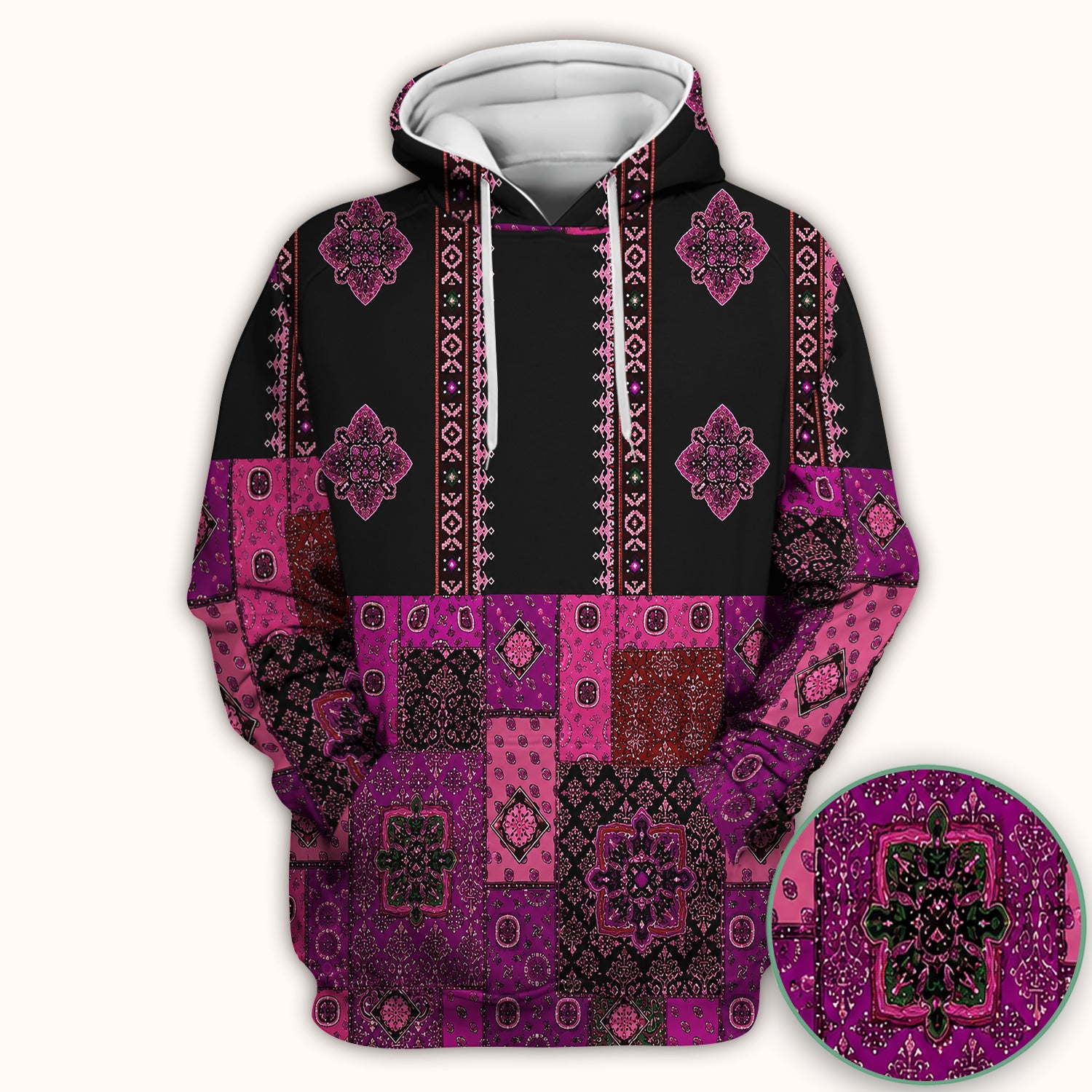 Boho Pink Bandana Patchwork Pattern Scrub Top, Comfortable Scrubs for Nurses