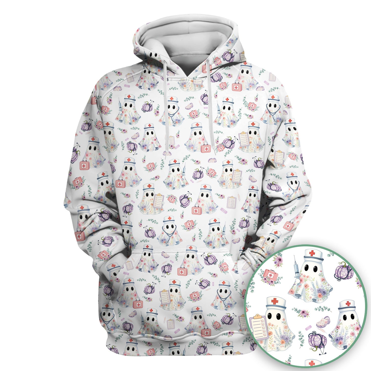 Ghost Nurse Medical Uniform - Cute Boo Halloween Pumpkin Scrub Top for Women - Gift for CRNA ICU Nurses
