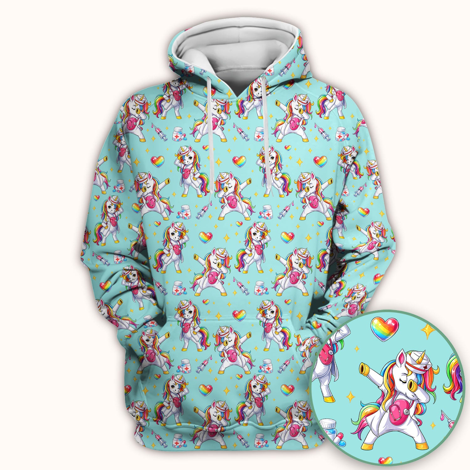 Playful Nurse Unicorn Rainbow Pattern Scrub Top, Comfortable Scrubs for Nurses