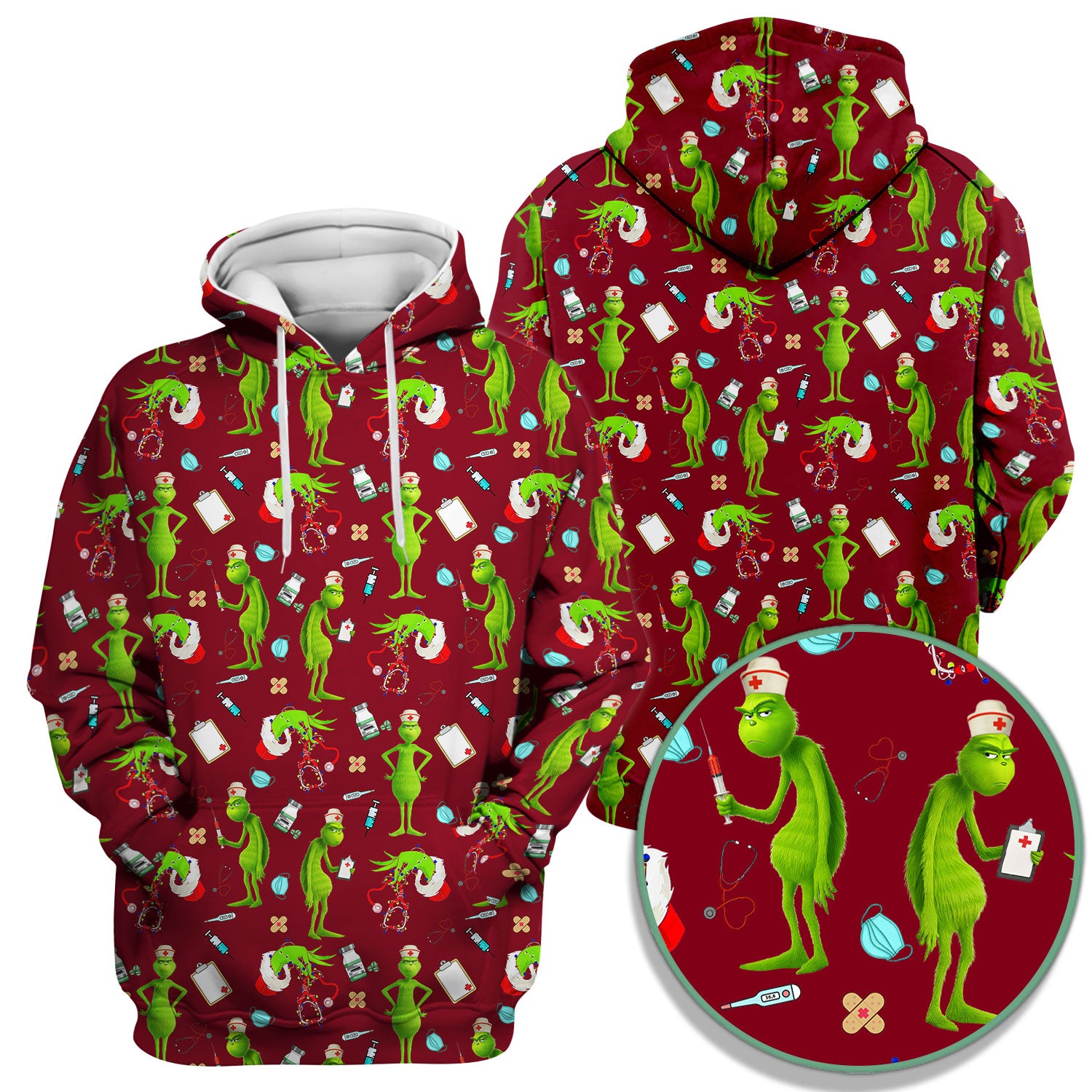 Custom Grinch Nurse Scrub Top - Funny Christmas Scrub Shirt Multi Color - Cute Holiday Nursing Workwear with Pockets