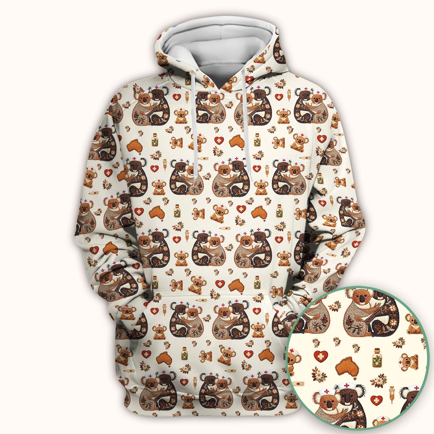 Cute Cartoon Koala Valentine Nurse Design Scrub Top, Breathable Fabrics Nursing Uniform