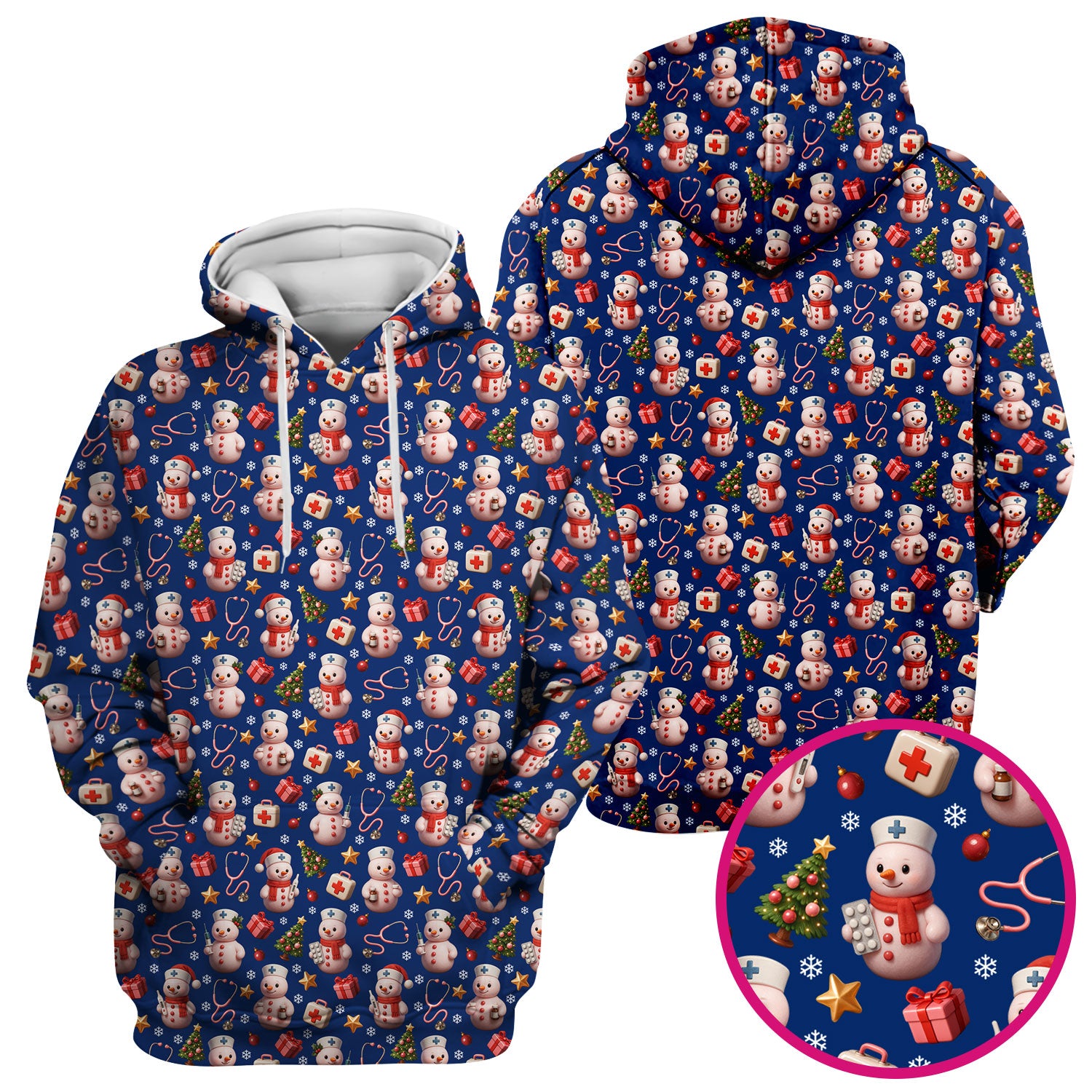 Snowman Pattern Christmas Nurse Scrub Top - Cute Holiday Medical Shirt - Funny Festive Scrubs Gift for RN LPN CNA Nurses