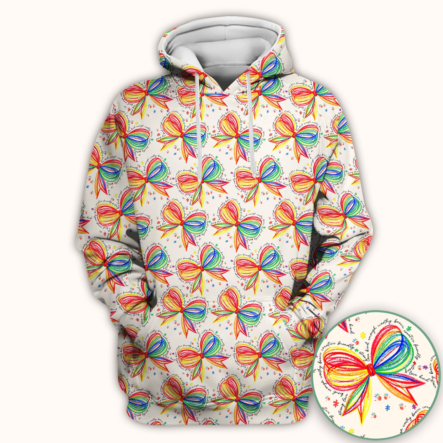 Colorful Rainbow Bow Pattern Scrub Top, Comfortable Scrubs for Nurses