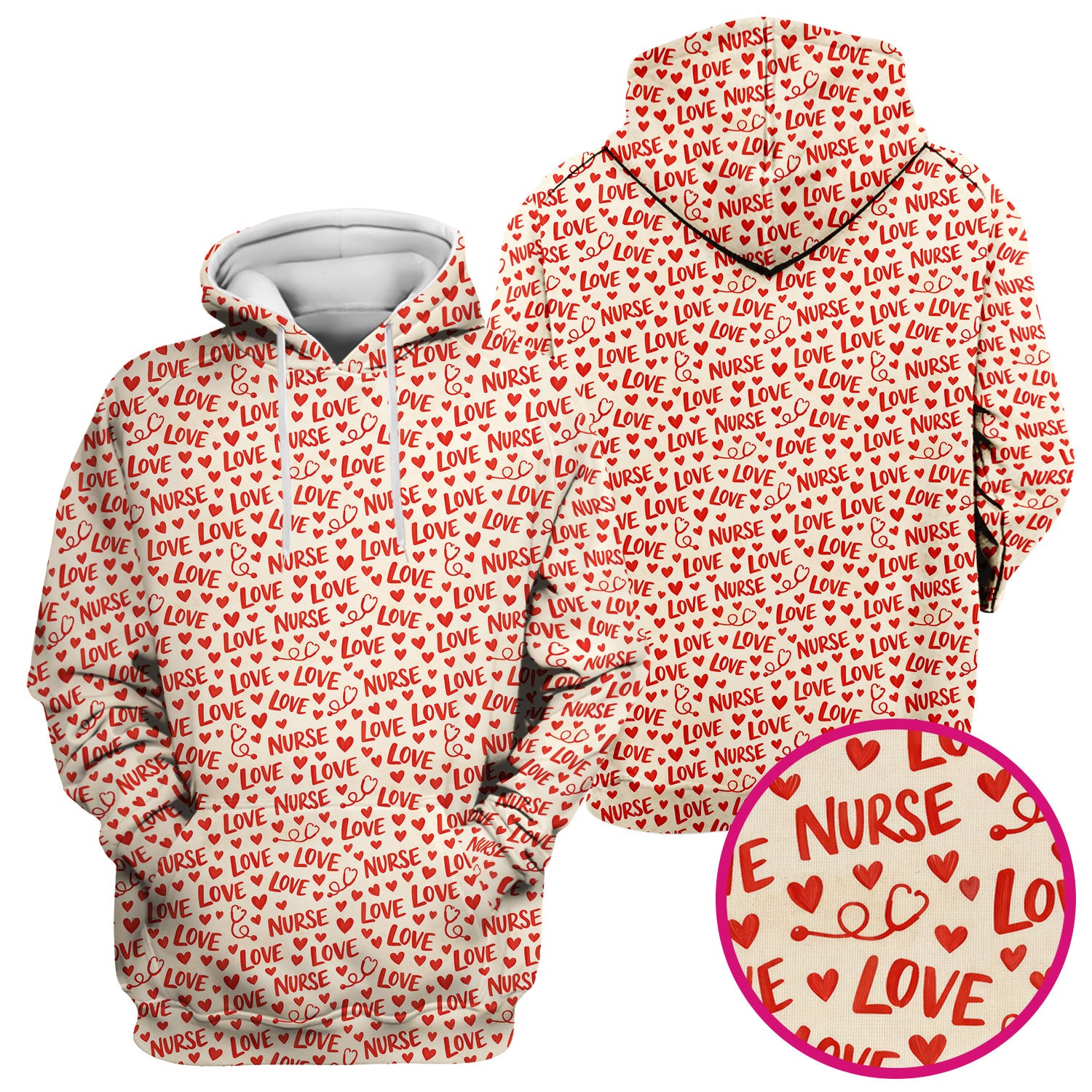 Valentine Pattern Scrub Top, Love Heart Medical Nurse Scrub Shirt, Breathable Fabrics Nursing Uniform