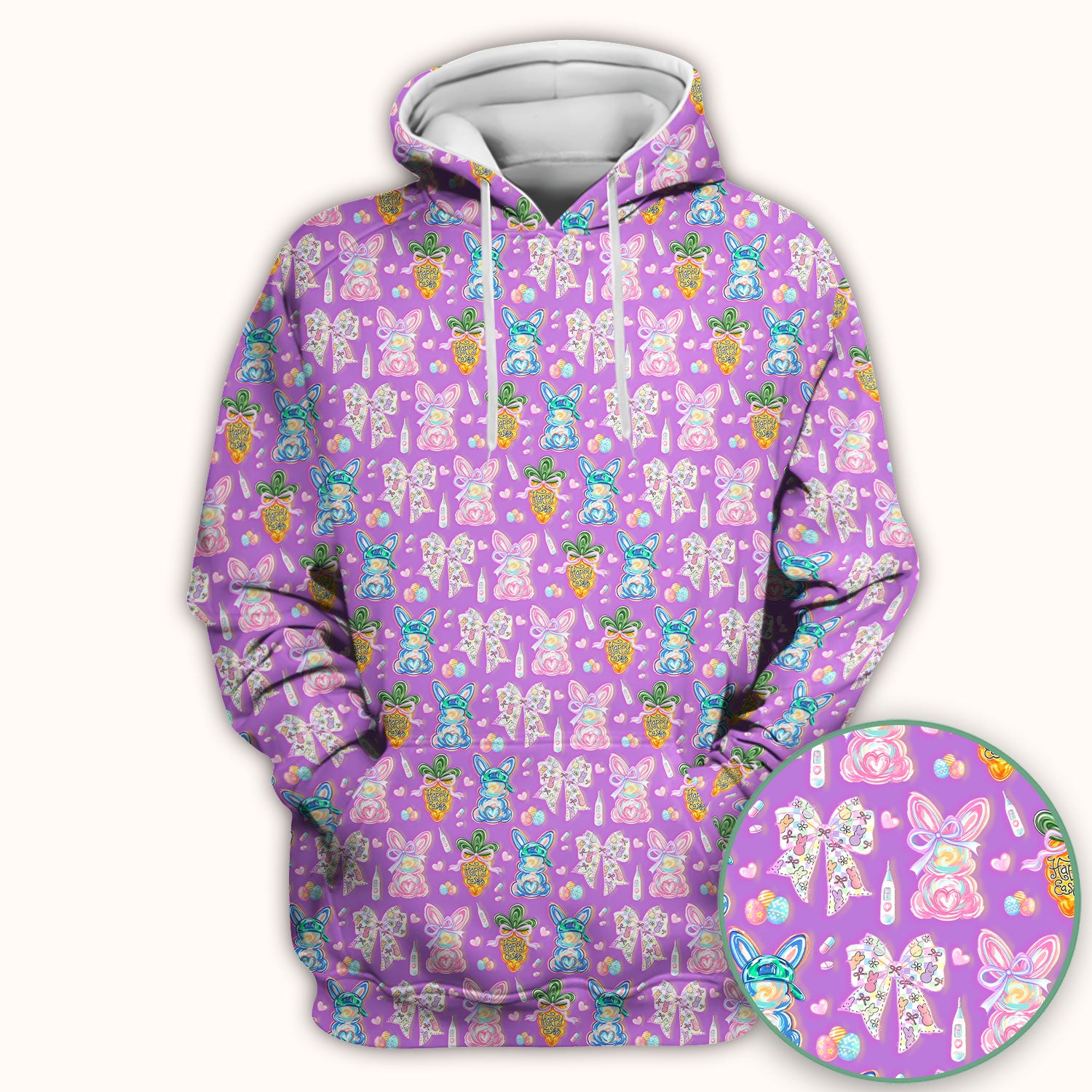 Easter Bunny Carrot Bow Floral Print Scrub Top, Comfortable Scrubs for Nurses
