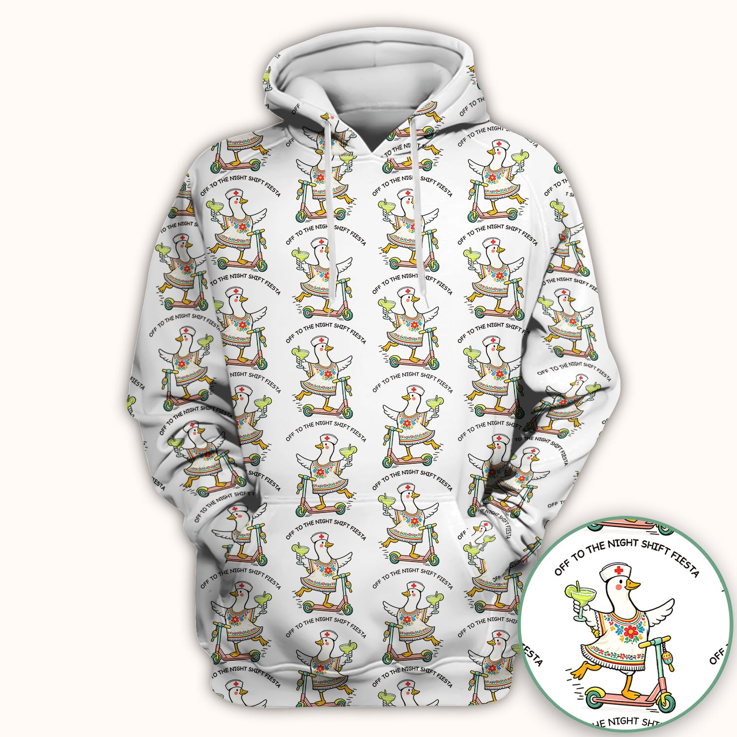 Funny Duck Scooter Night Shift Fiesta Scrub Top, Comfortable Scrubs for Nurses