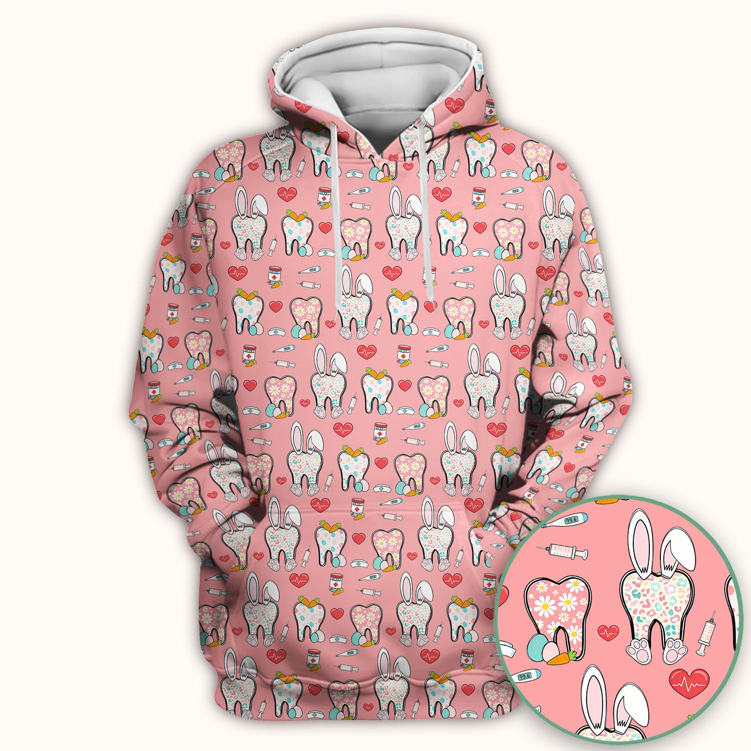 Playful Bunny Dentist Illustration Medical Scrub Top, Comfortable Scrubs for Nurses, Easter
