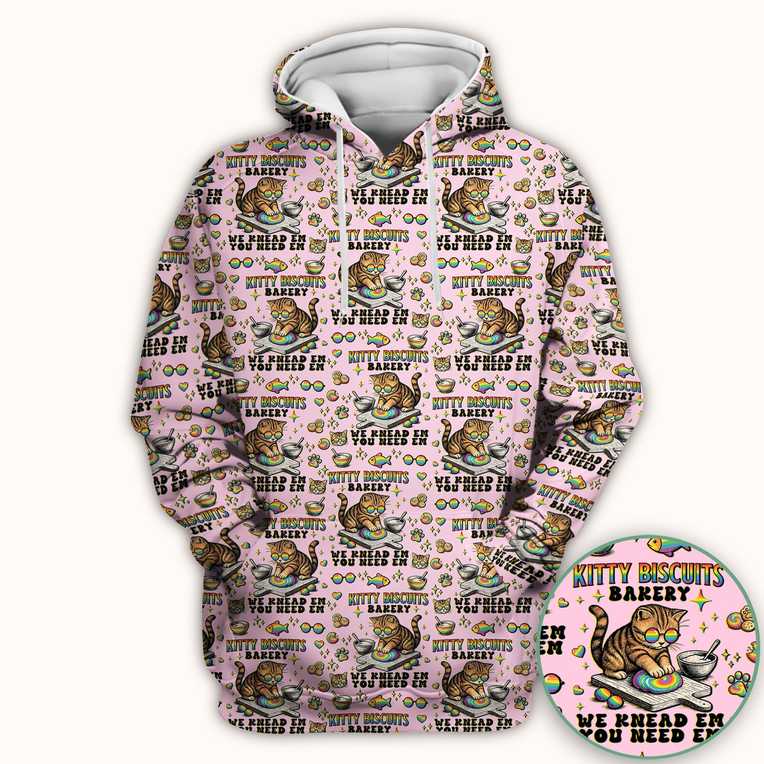 Pride Nurse Cat Baking Rainbow Dough Pattern Scrub Top, Breathable Fabrics Nursing Uniform