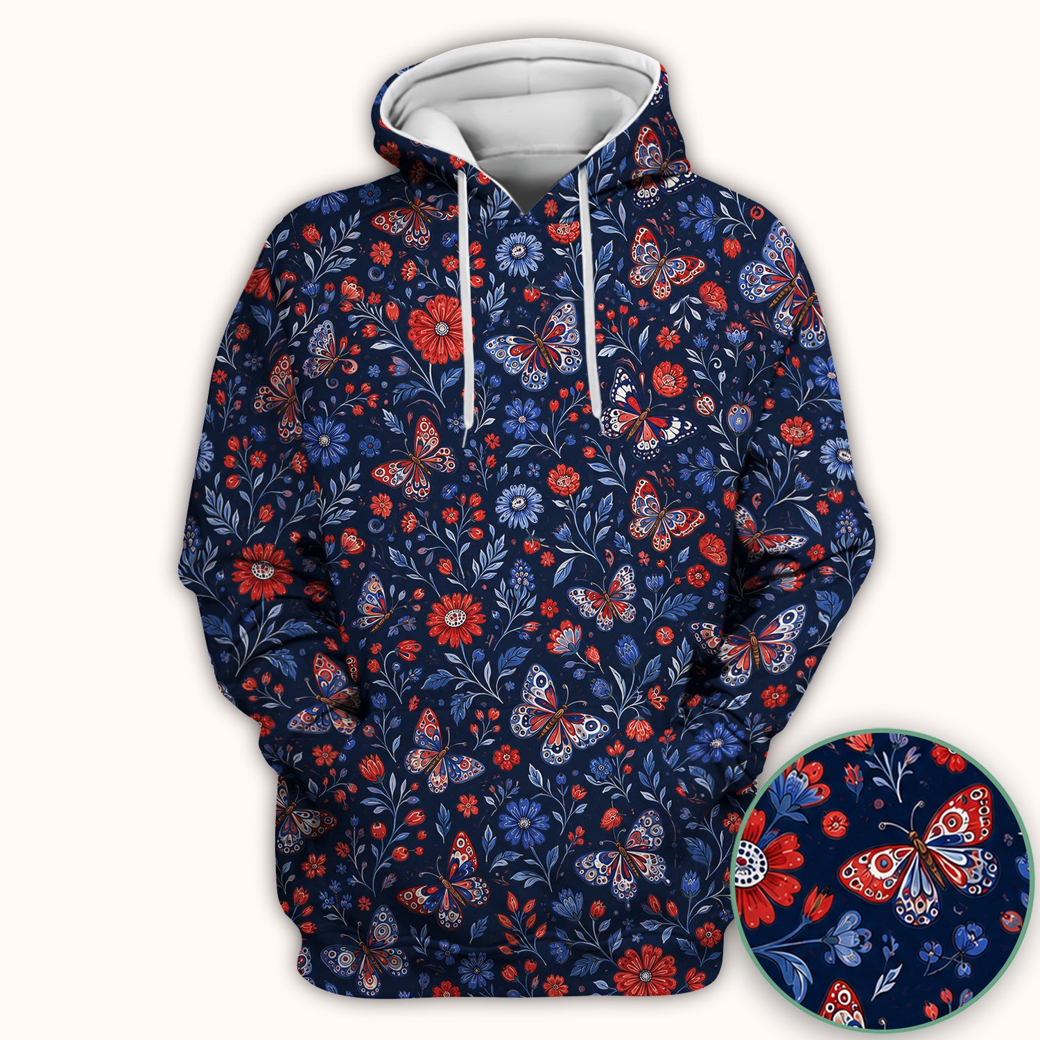 Patriotic Floral Butterfly Pattern Scrub Top, Comfortable Scrubs for Nurses
