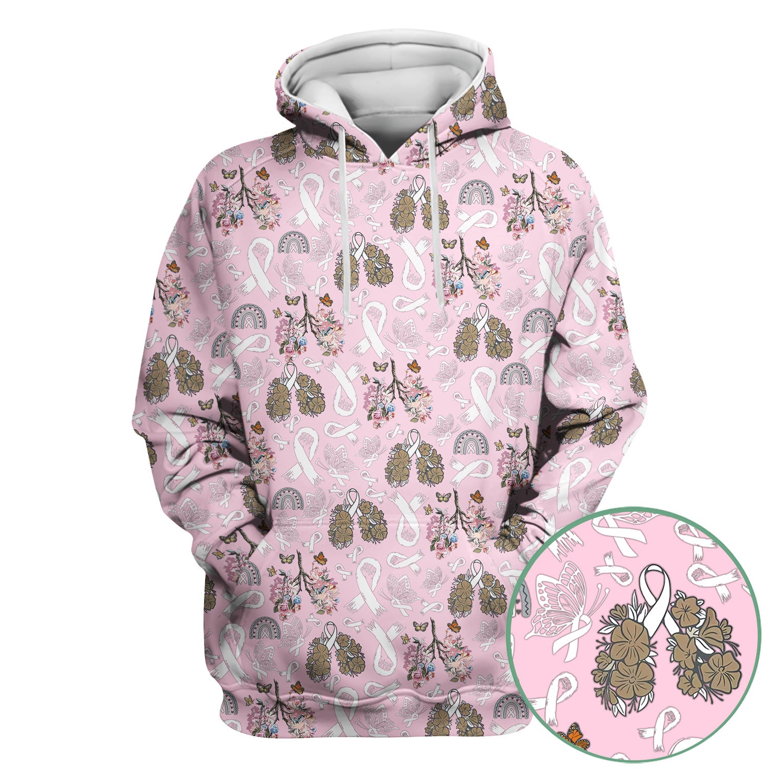 Lung Cancer Awareness Nurse Scrub Top - White Ribbon Butterfly Floral Medical Uniform - Comfortable V-Neck Nursing Shirt Gift