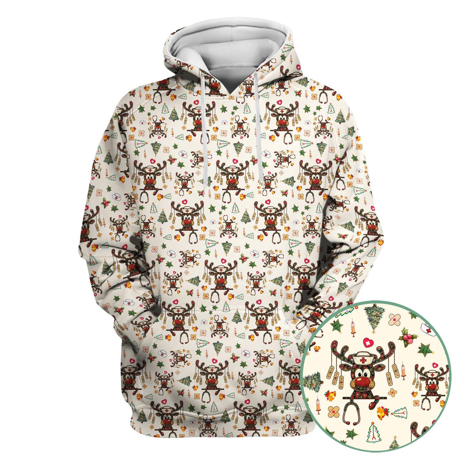 Reindeer Christmas Nurse Scrub Top - Funny Holiday Scrub Shirt - Cute Medical Uniform for Women RN LPN CNA Gift