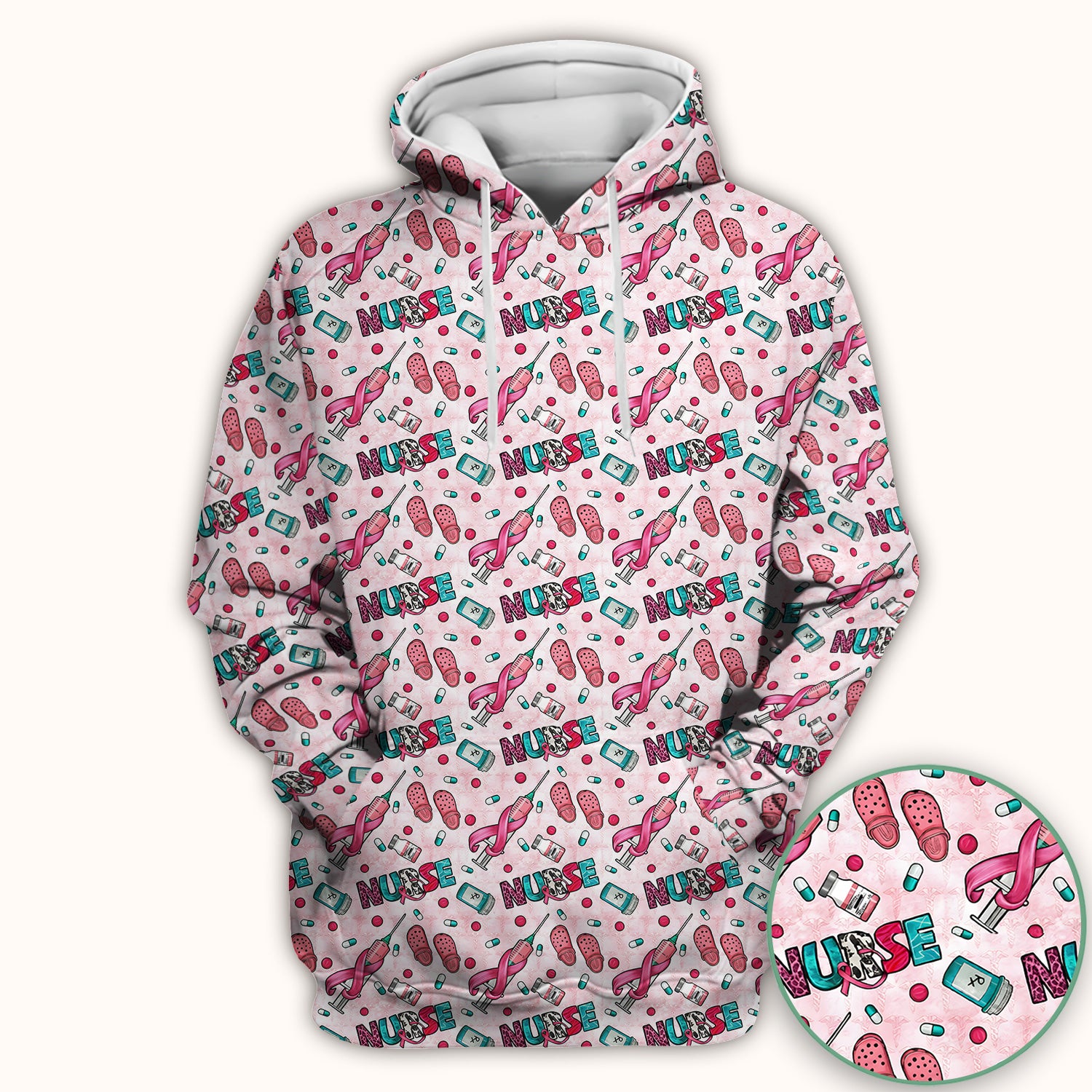 Pink Ribbon with Recovery Print Scrub Top, Comfortable Scrubs for Nurses