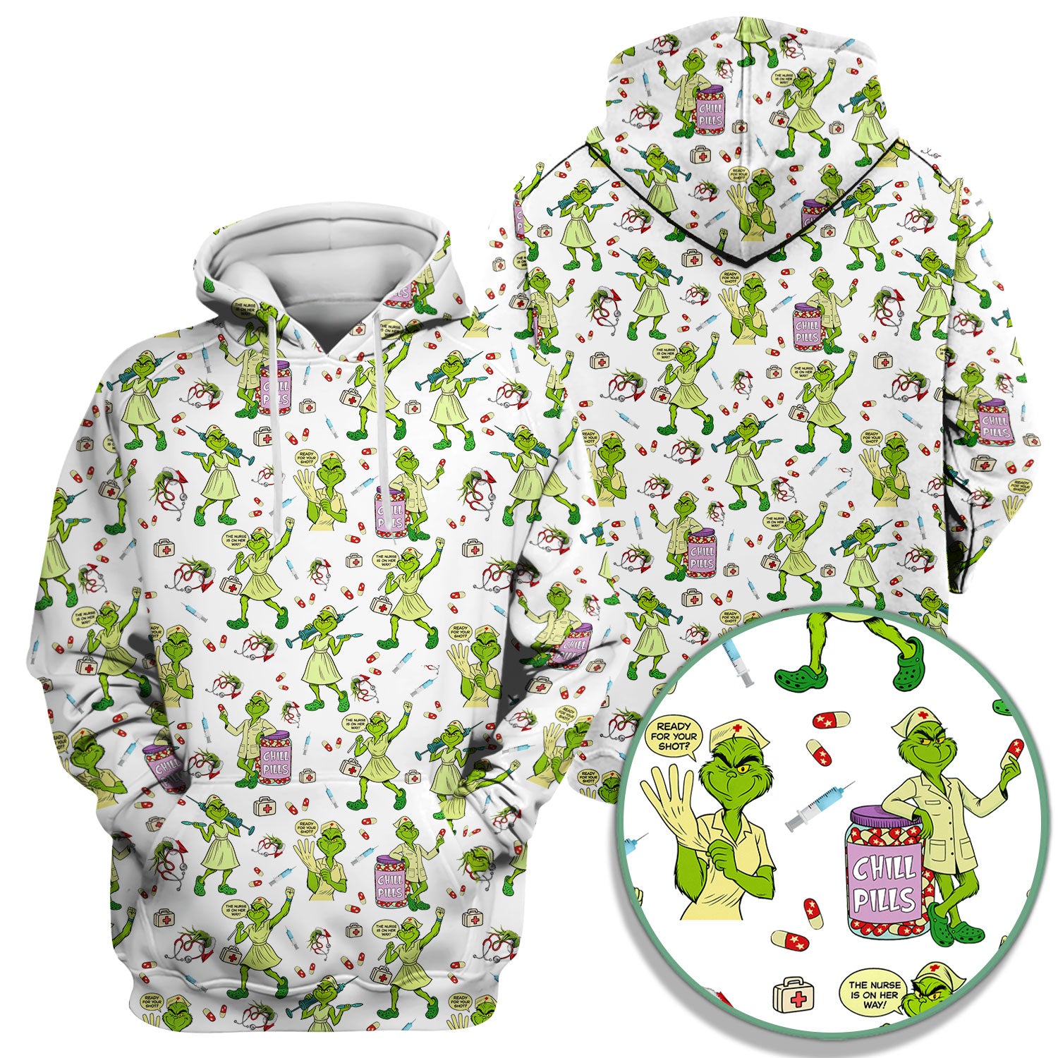 Grinch Nurse Scrub Shirt Multi Colors - Funny Chill Pills Scrub Top - Christmas Nursing Work Shirt with Pockets for Women