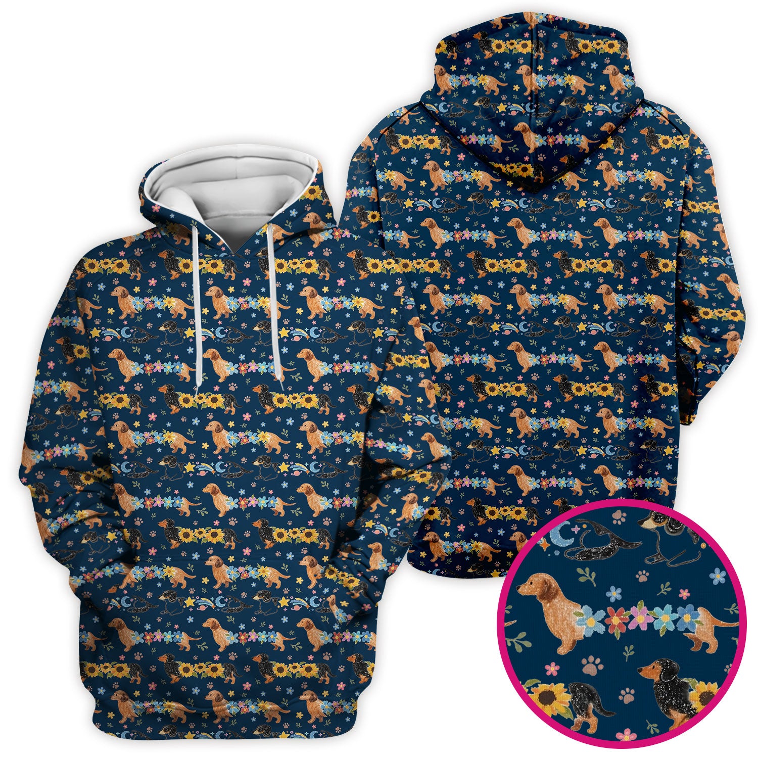 Floral Wiener Dog Pattern Scrub Top, Medical Scrubs for Nurses