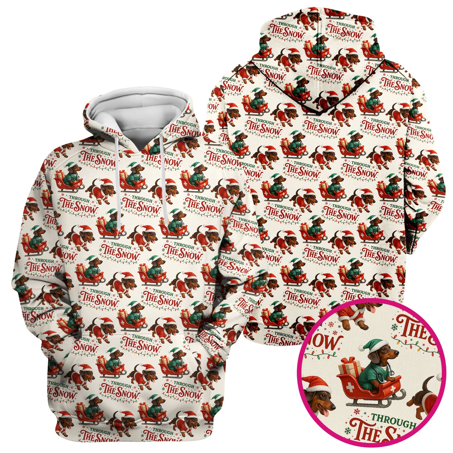 Dachshund Christmas Scrub Top, Cute Dog Nurse Scrub Shirt, Through The Snow Pattern Nursing Uniform