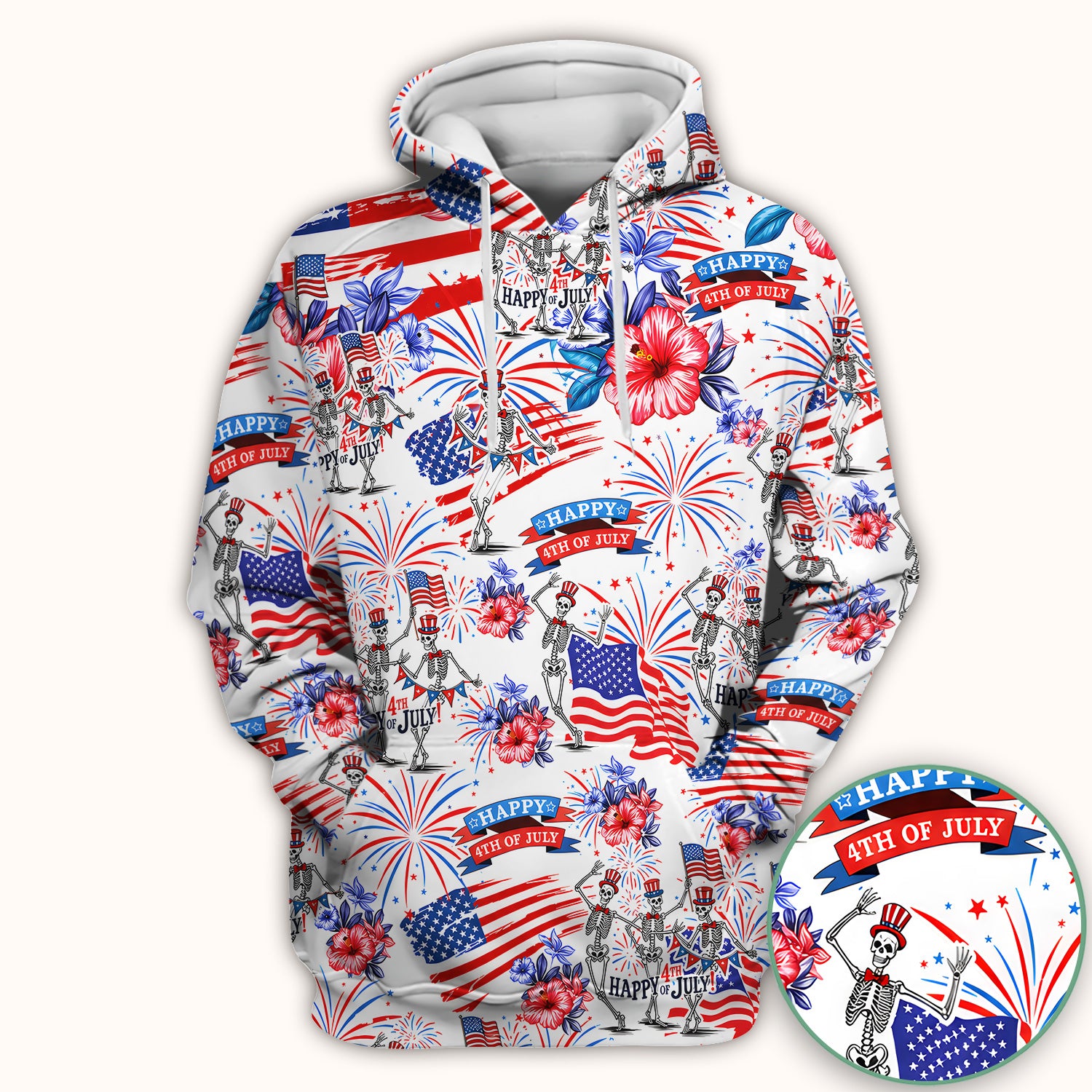 Funny 4th Of July Skeleton Nurse for RN & CNA, Patriotic Fireworks Medical Uniform Scrub Top, Comfortable Scrubs for Nurses