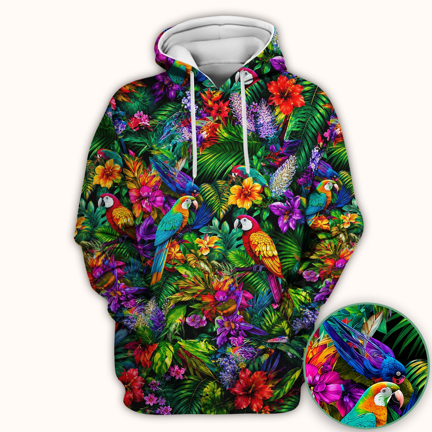 Tropical Parrot Jungle Blossom Pattern Scrub Top, Comfortable Scrubs for Nurses