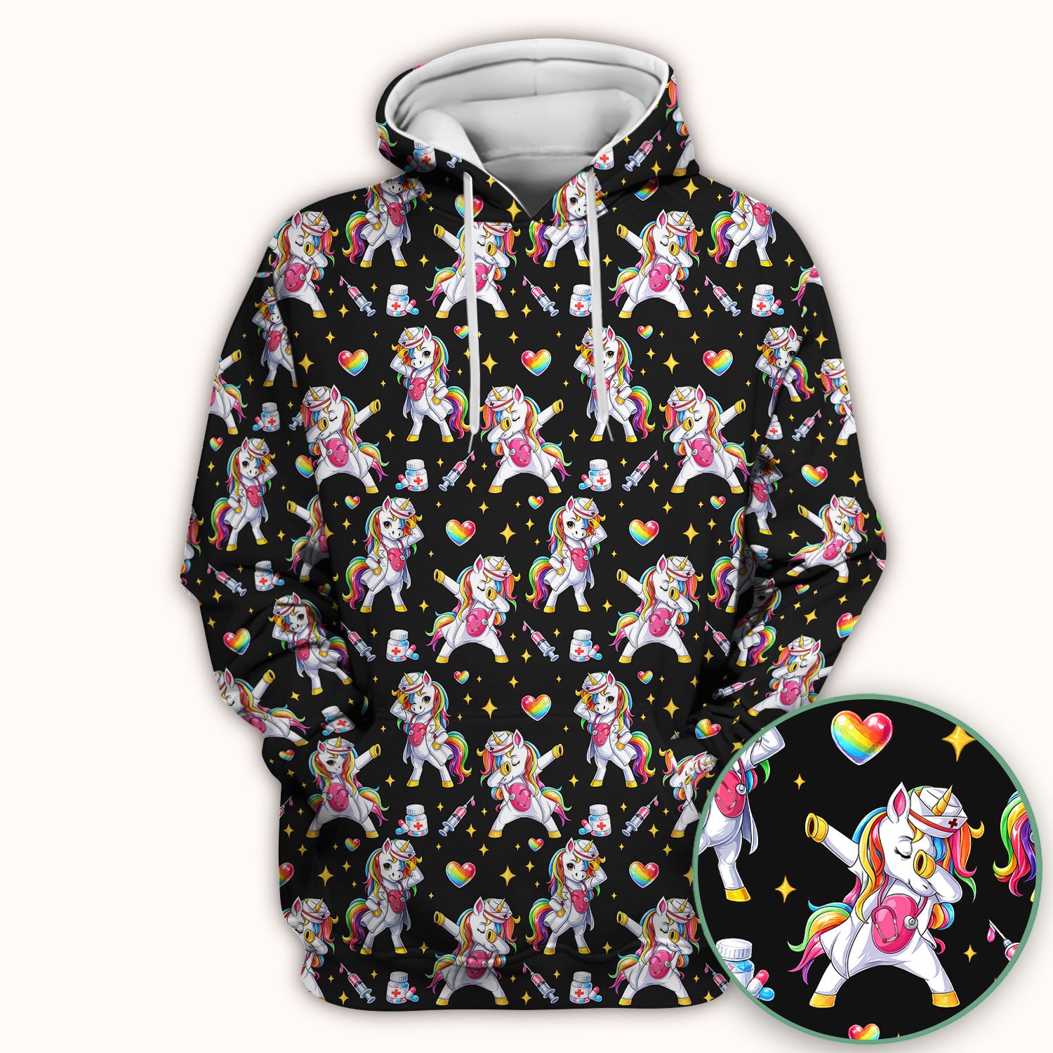 Playful Nurse Unicorn Rainbow Pattern Scrub Top, Comfortable Scrubs for Nurses