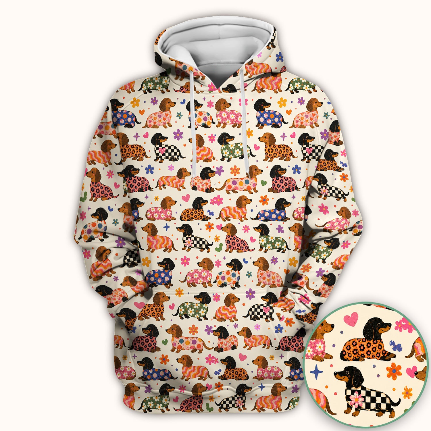 Floral Dachshund Print Scrub Top, Comfortable Scrubs for Nurses