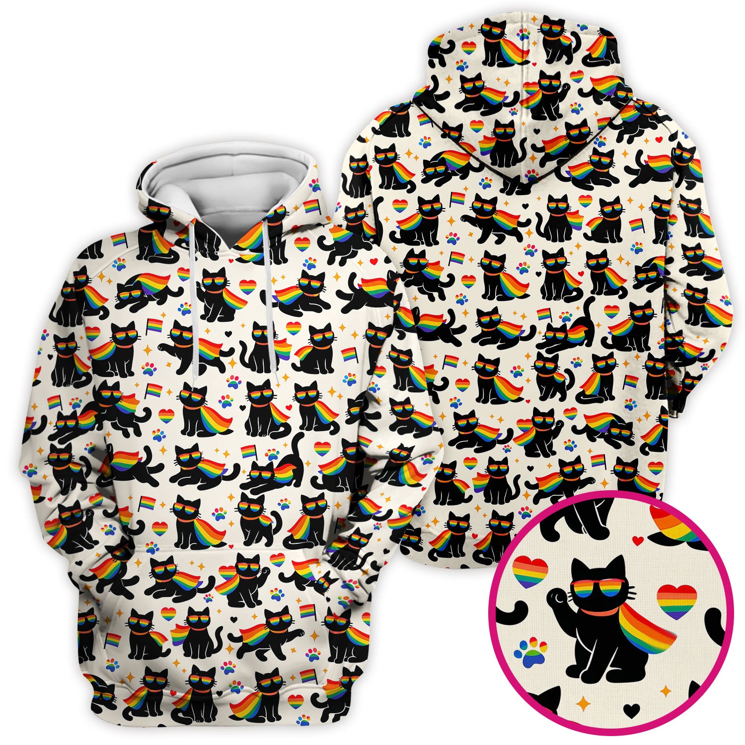 Rainbow Black Cat Pride Pattern Scrub Top, Breathable Fabrics Nursing Uniform