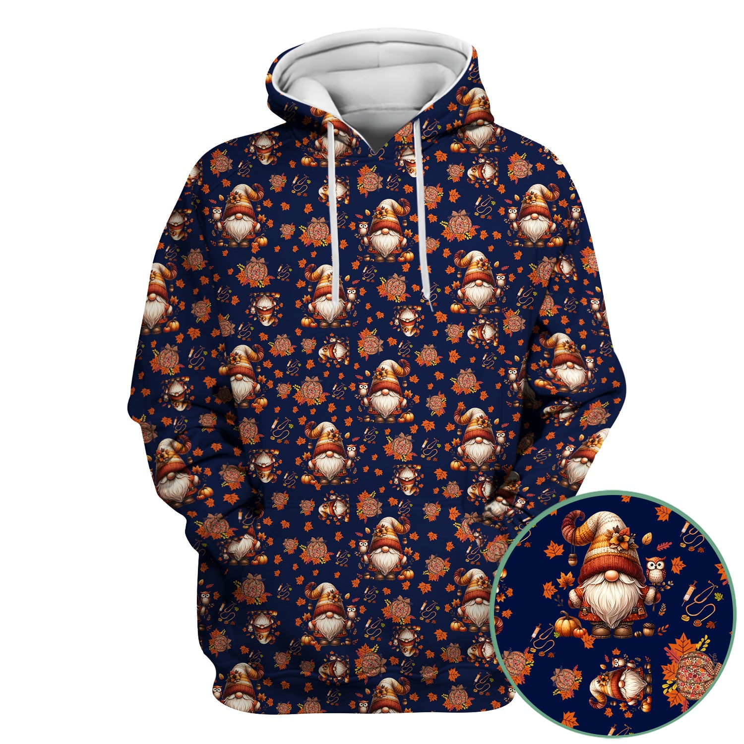 Fall Gnome Nurse Scrub Top for Women - Autumn Leaves Pumpkin Shirts - Thanksgiving Nursing Uniform Gift for RN LPN CNA