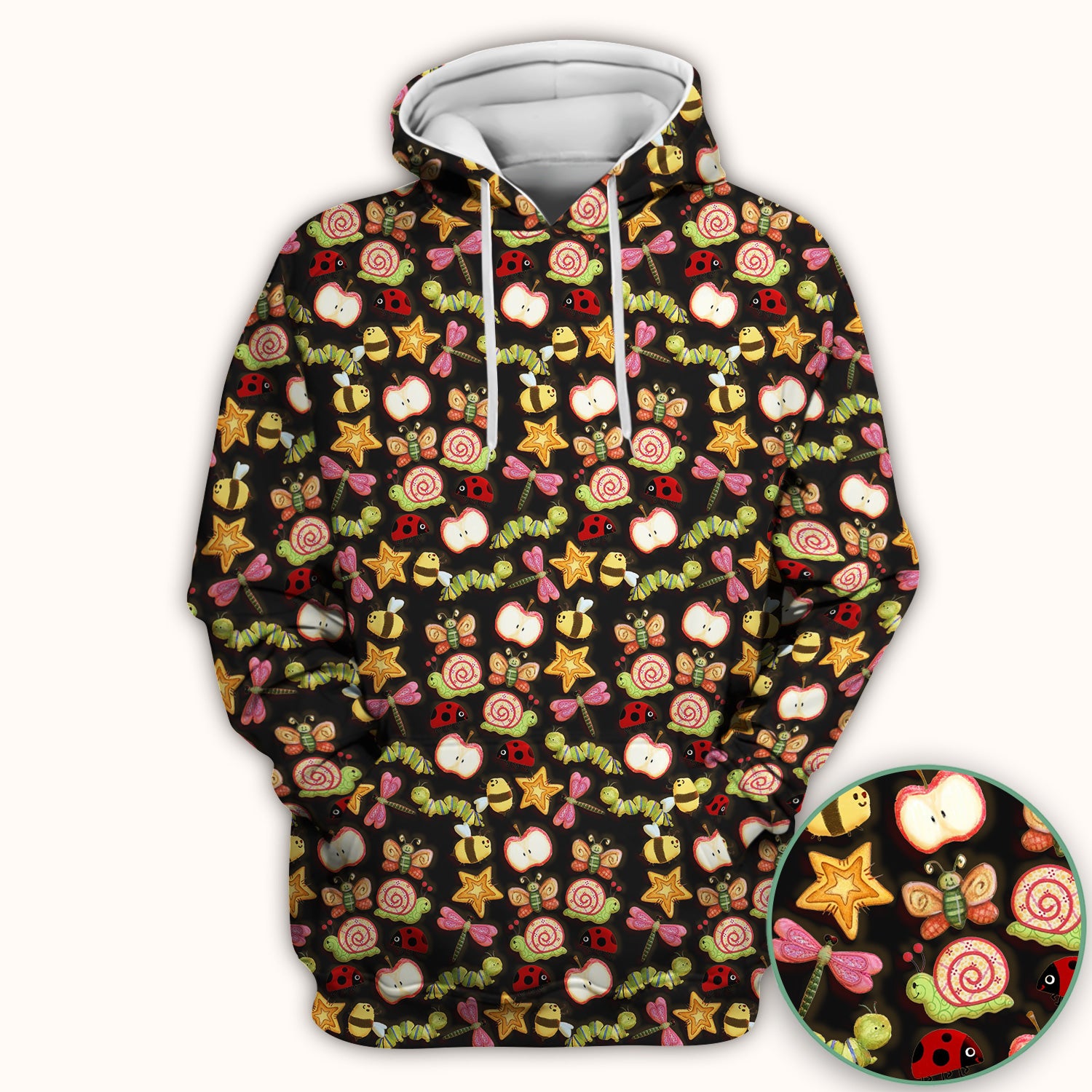 Cute Nurse Snail Ladybug Caterpillar Apple Garden Pattern Scrub Top, Breathable Fabrics Nursing Uniform