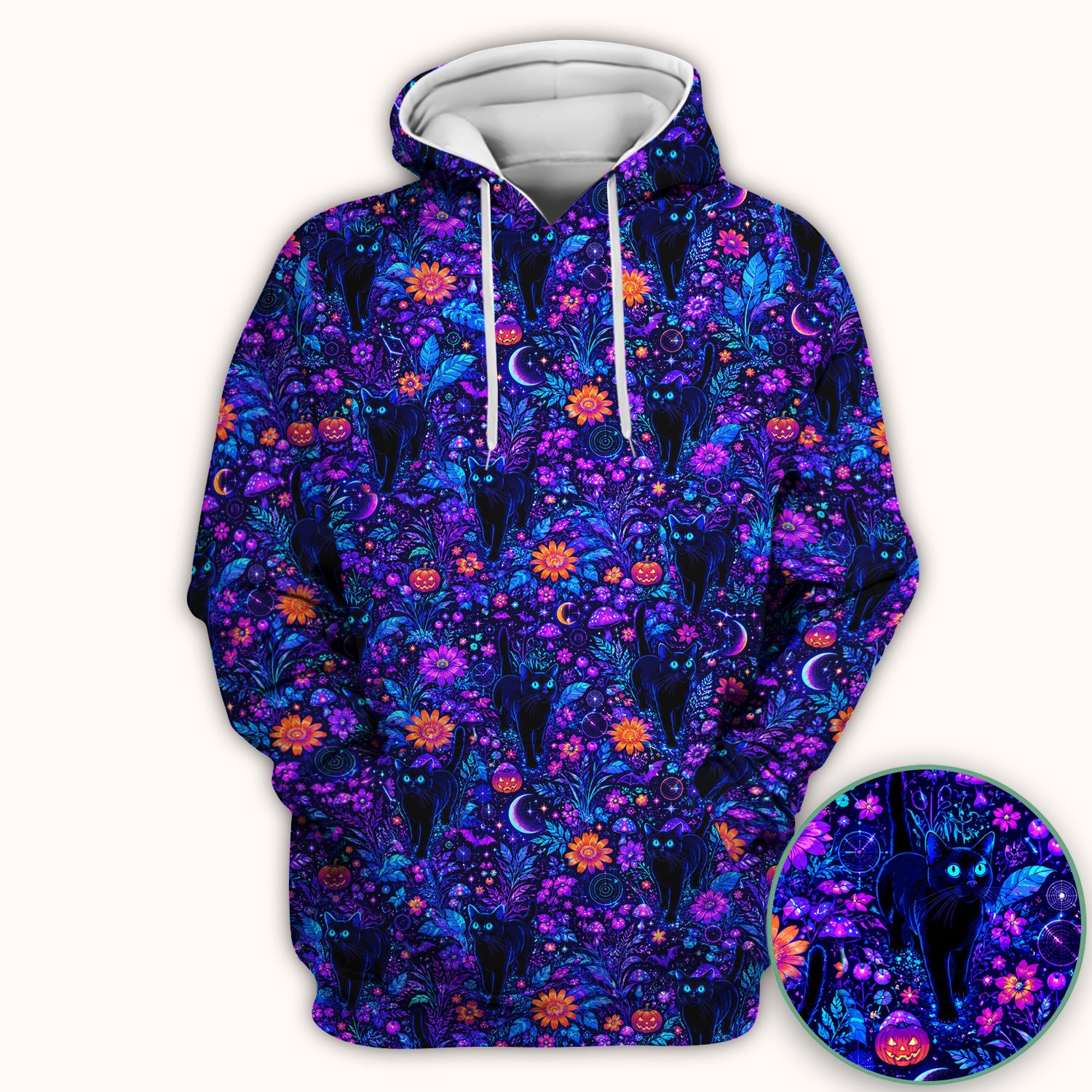 Halloween Black Cat Floral Print Scrub Top, Comfortable Scrubs for Nurses