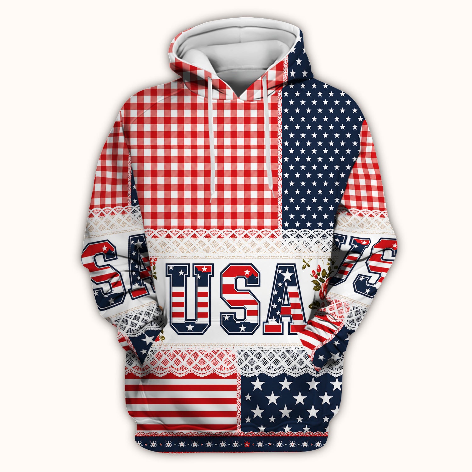 Patriotic Patchwork with USA Flag Pattern Scrub Top, Comfortable Scrubs for Nurses