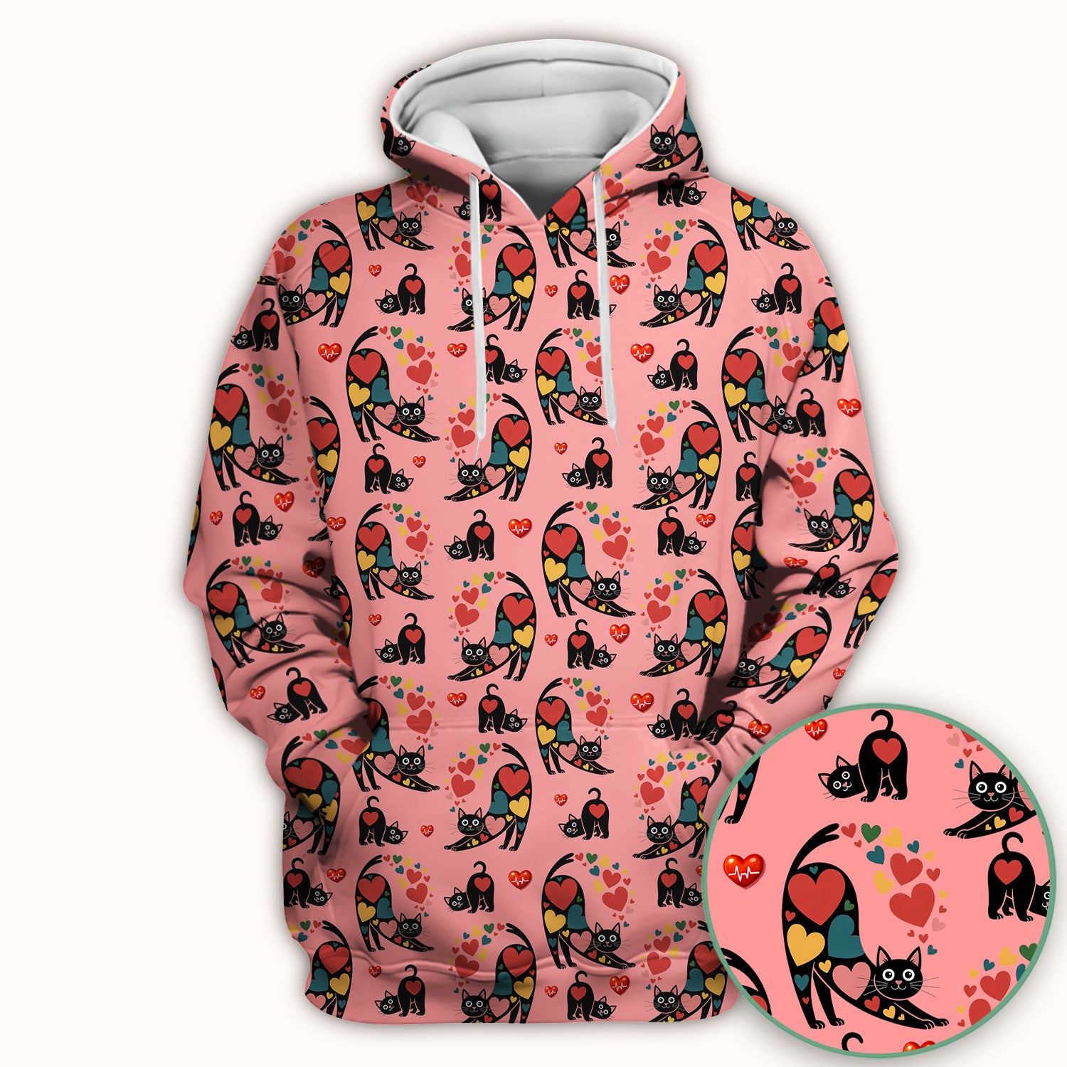 Playful Cat Valentine Heart Print Nurse Scrub Top, Comfortable Scrubs for Nurses