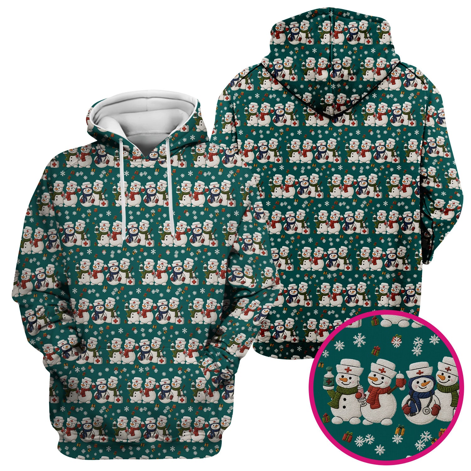 Cute Christmas Snowman Nurse Pattern Scrub Top, Breathable Fabrics Nursing Uniform