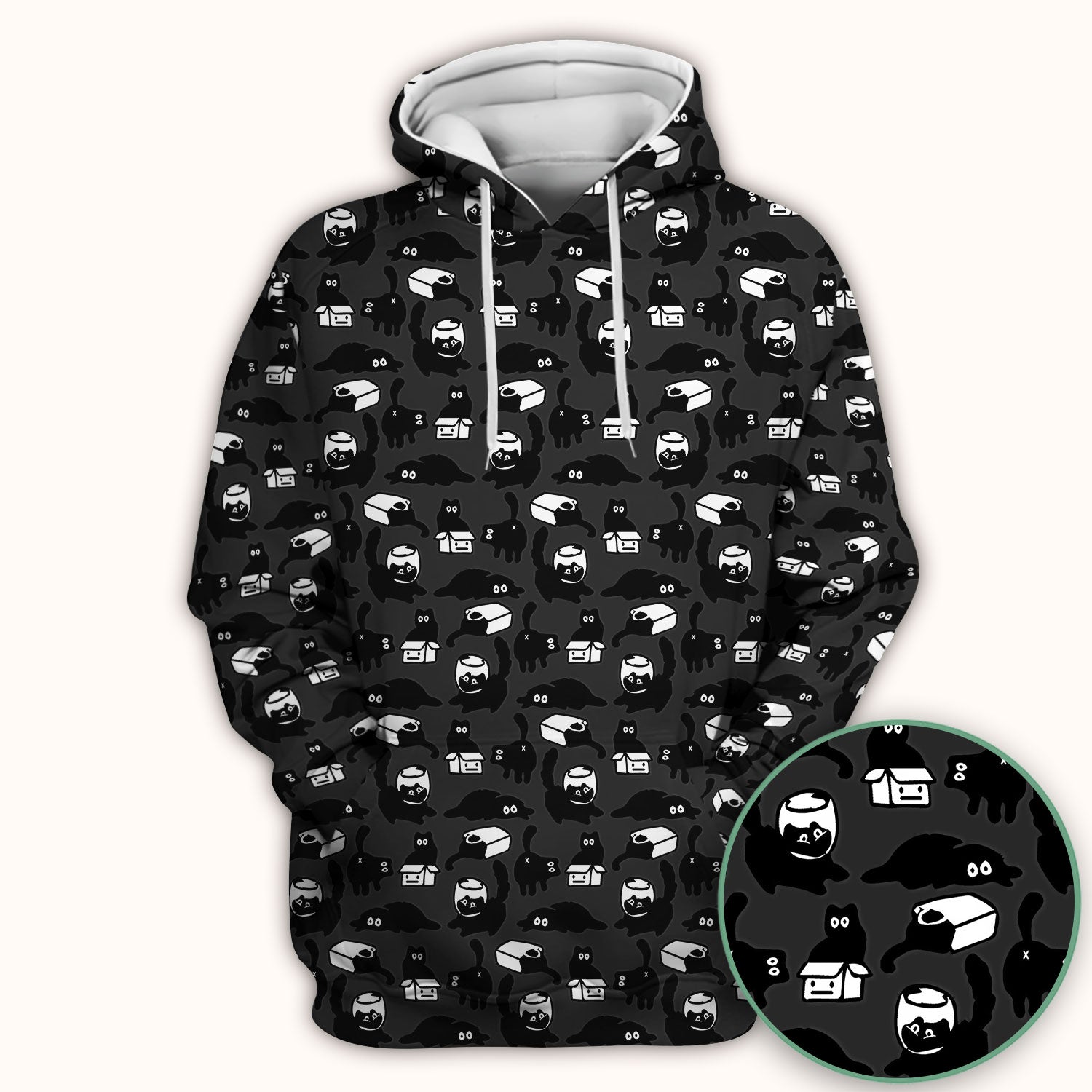 Dark Playful Cat Cartoon Pattern Scrub Top, Comfortable Scrubs for Nurses