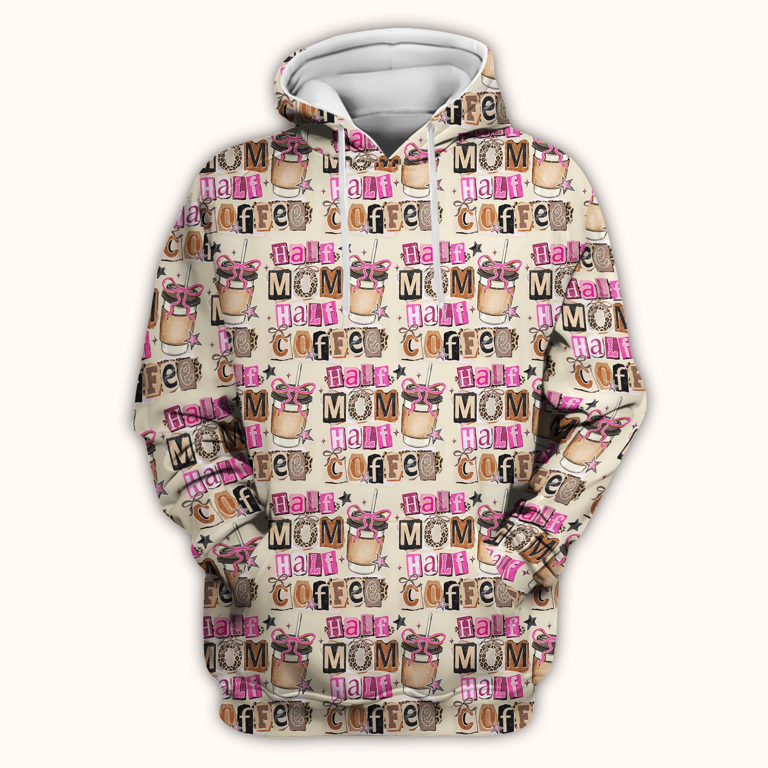 Half Mom Half Coffee Print Scrub Top, Caffeine Lover Nursing Uniform for Women