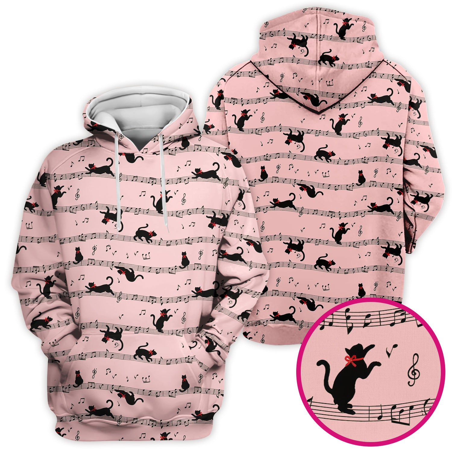 Cute Dancing Black Cat Music Staff Pattern Scrub Top, Comfortable Scrubs for Nurses
