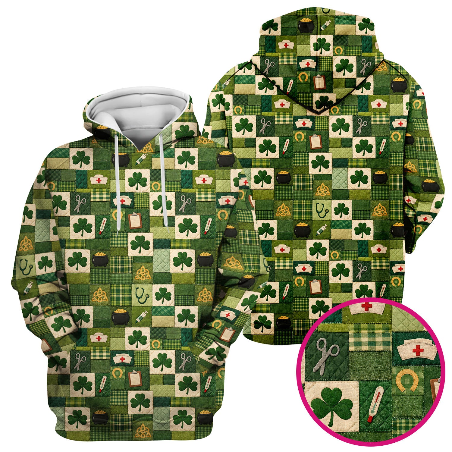 St Patrick Medical Patchwork Shamrock Scrub Top, Comfortable Scrubs for Nurses