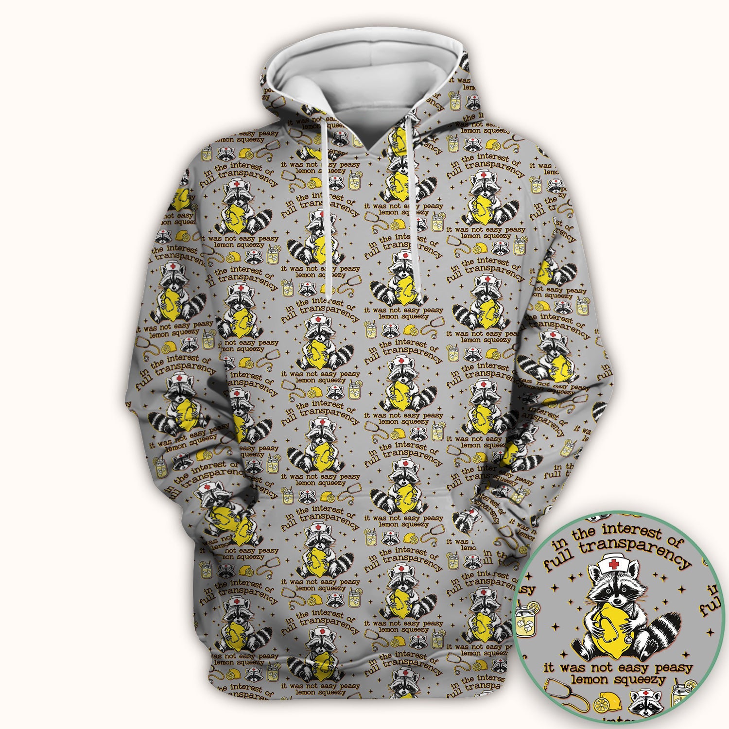 Raccoon Lemon Quote Medical Humor Pattern Scrub Top, Breathable Fabrics Nursing Uniform