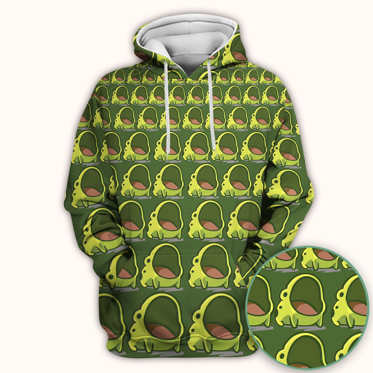 Cute Green Frog Cartoon Pattern Scrub Top, Breathable Fabrics Nursing Uniform