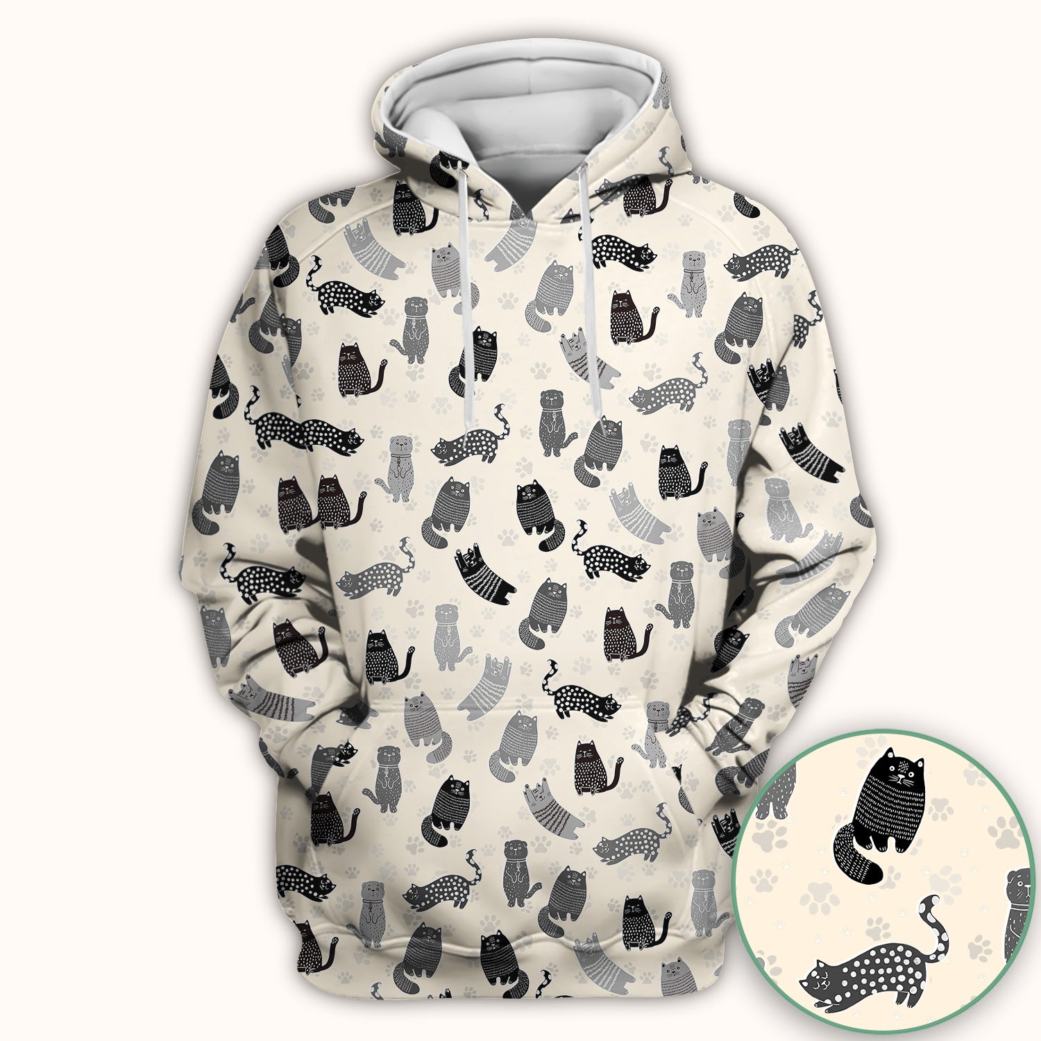 Cute Cat and Paw Print Pattern Scrub Top, Breathable Fabrics Nursing Uniform