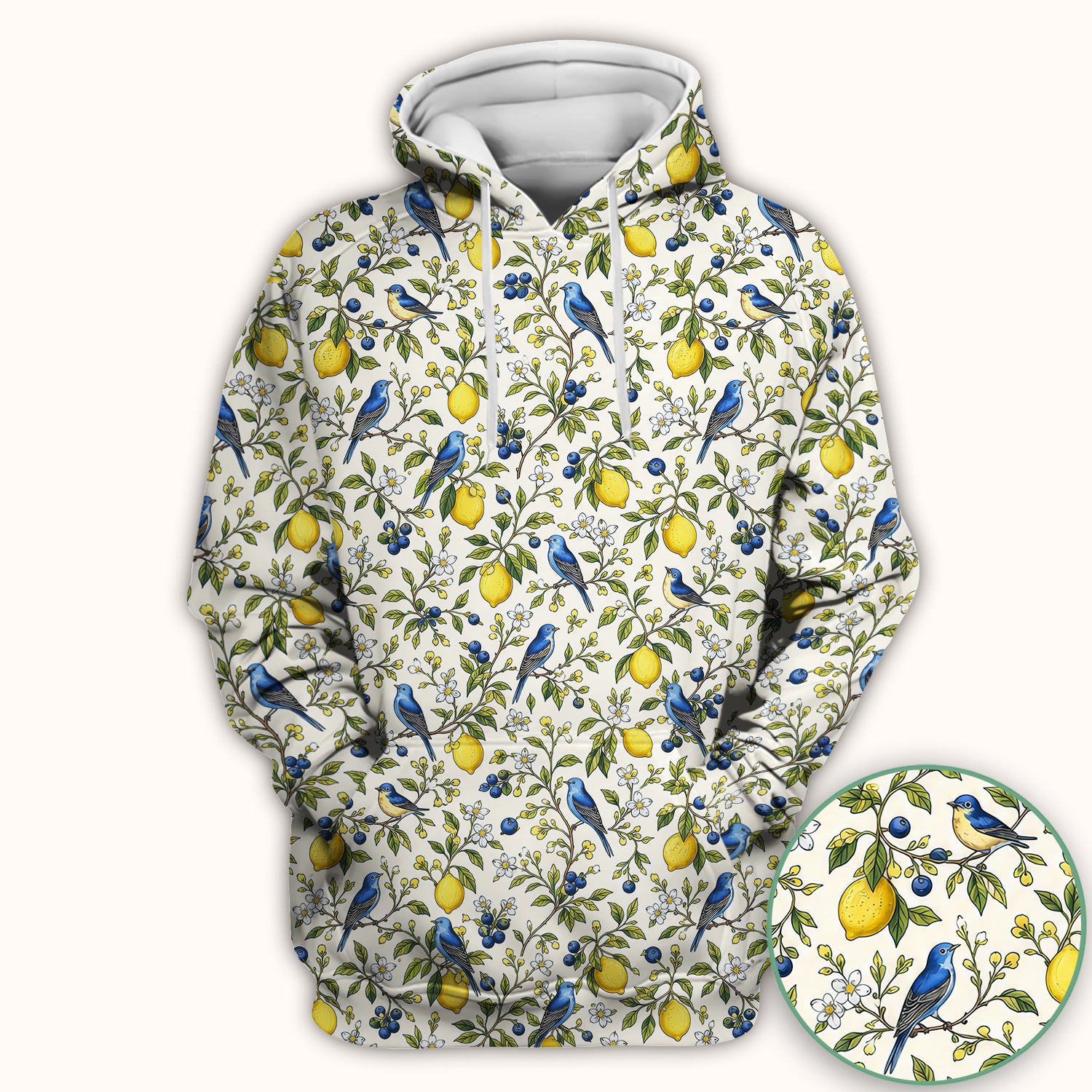 Bluebird Lemon Blossom Pattern Scrub Top, Comfortable Scrubs for Nurses