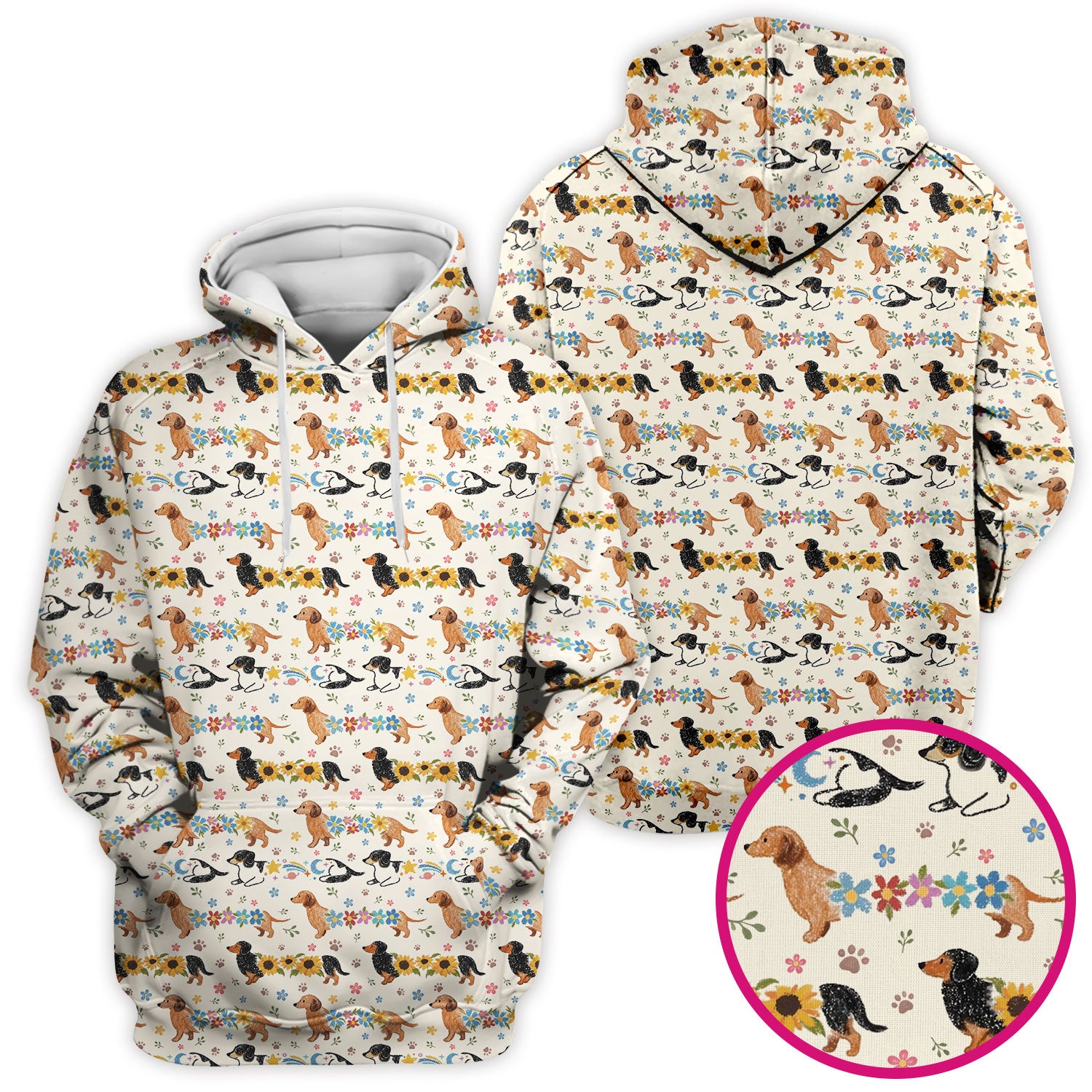 Floral Wiener Dog Pattern Scrub Top, Medical Scrubs for Nurses