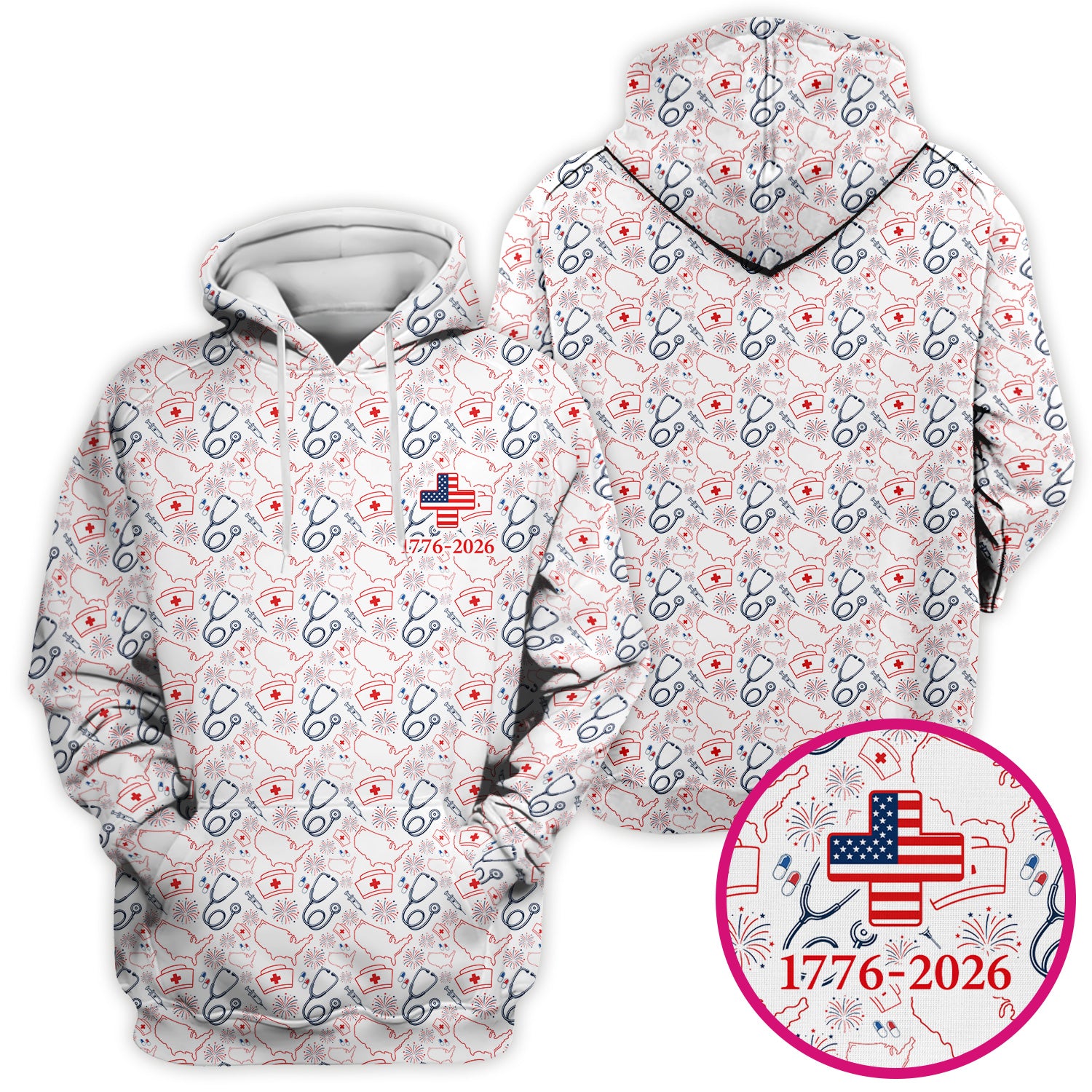 Patriotic Nurse Stethoscope Flag Pattern Scrub Top, Comfortable Scrubs for Nurses