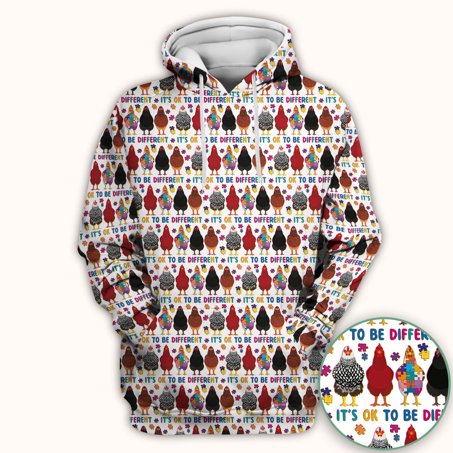 Autism Chicken It’s OK to Be Different Print Scrub Top, Comfortable Scrubs for Nurses