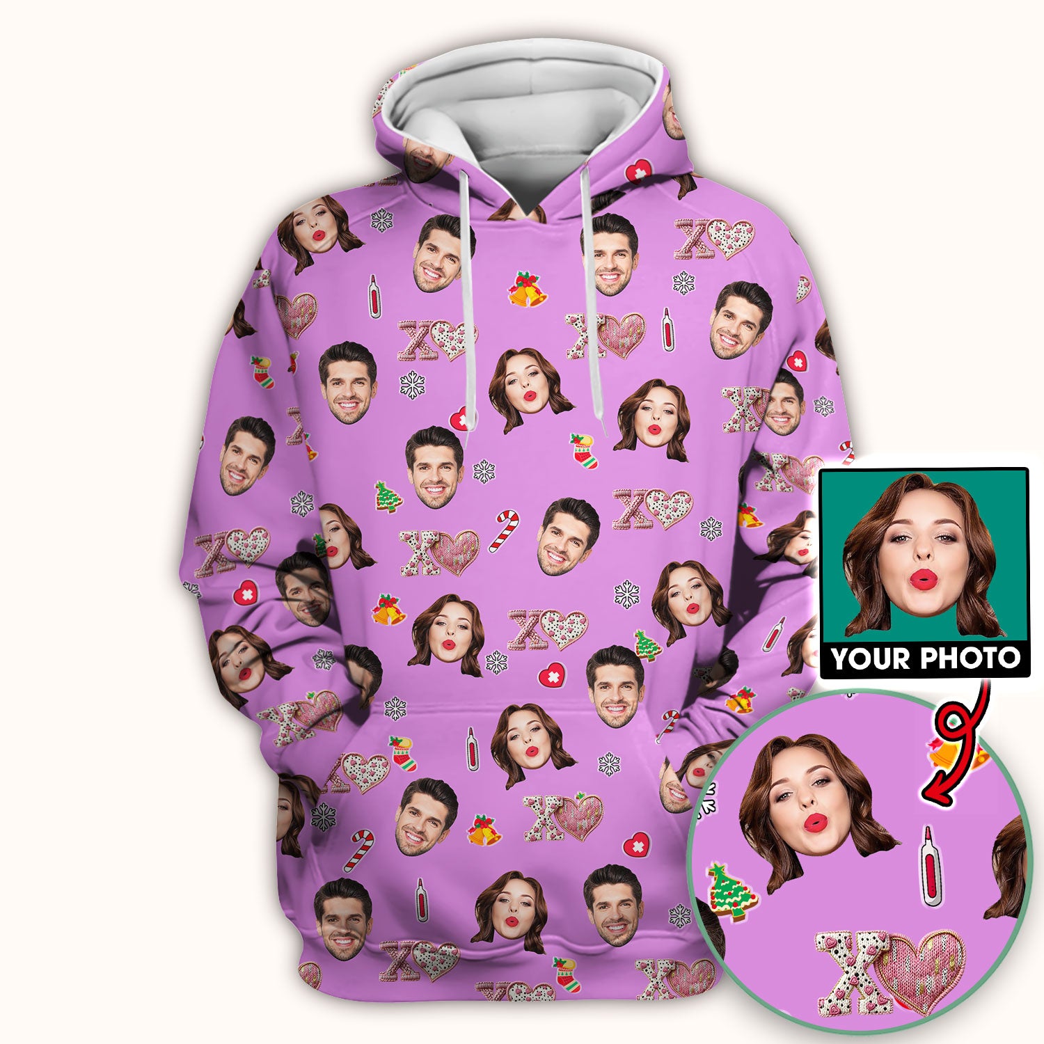 Custom Face Pattern XOXO Scrub Shirt, Personalized Photo Scrub Top, Breathable Fabrics Nursing Uniform
